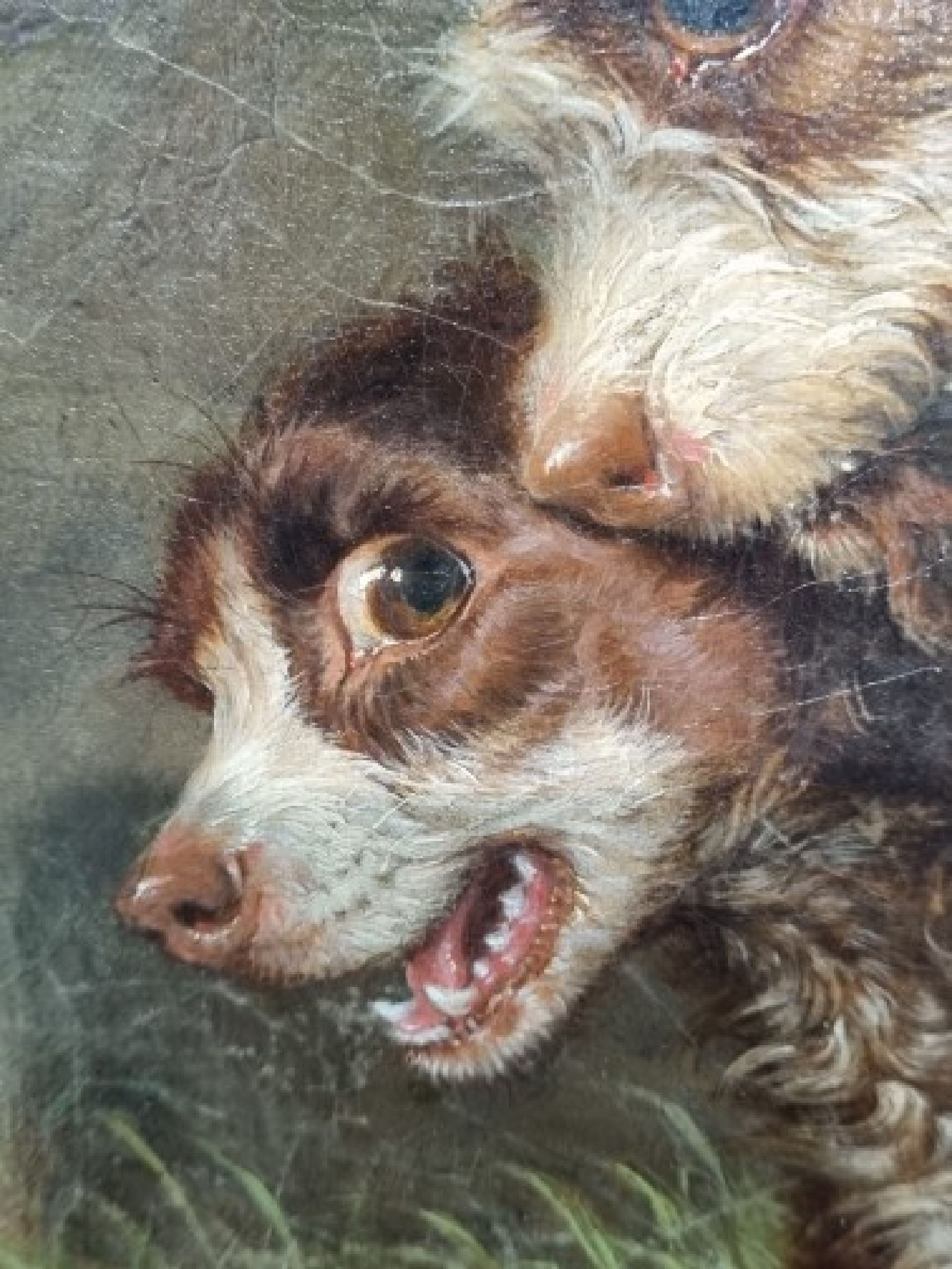 Detail i: Martin Theodore Ward, 1799 London - 1874, Schüler von Edwin Landseer, einer der angesehensten Tiermaler Großbritanniens, zwei Terrier beim erlegen ...