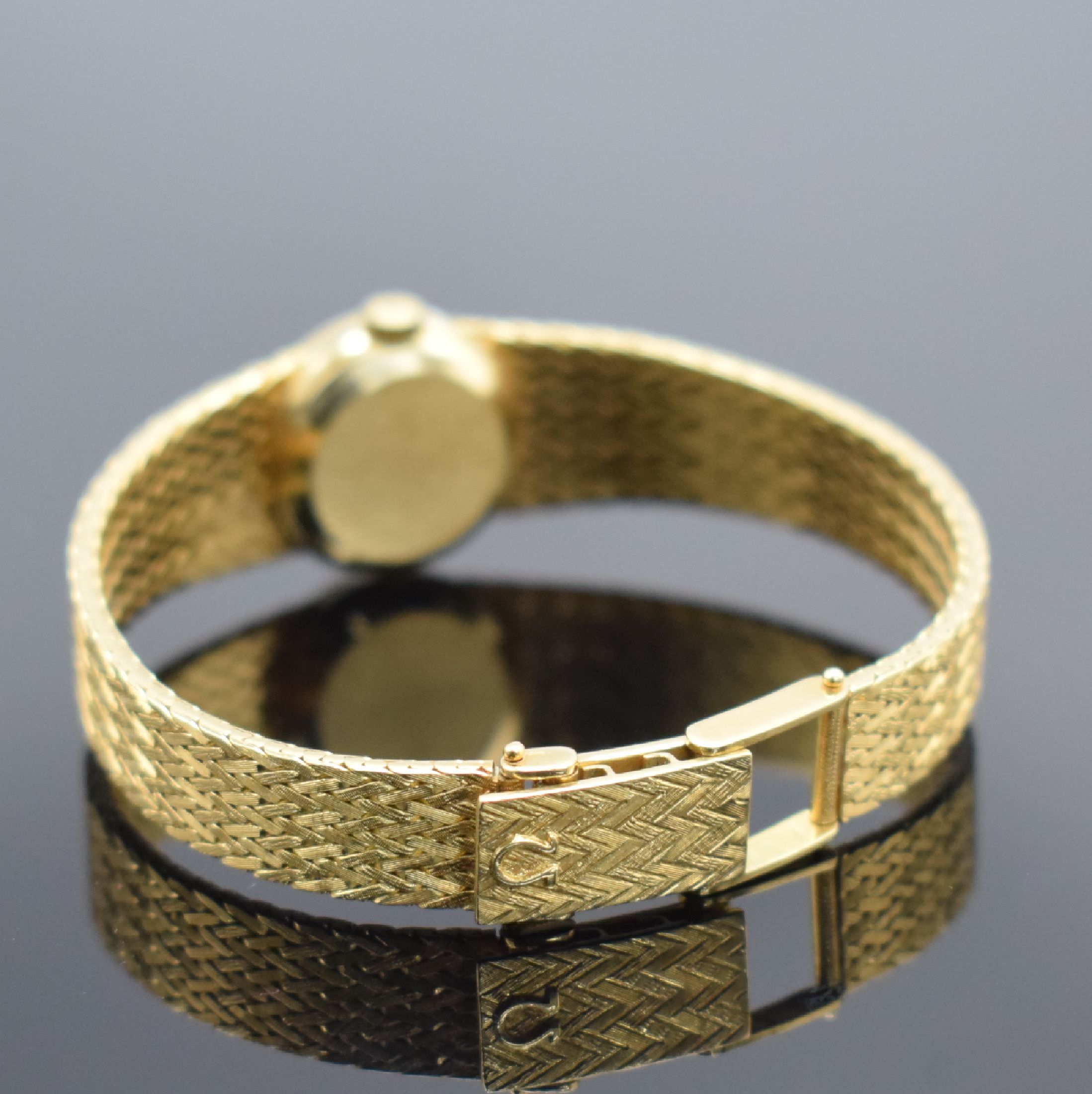 Detail b: OMEGA De Ville Damenarmbanduhr in GG 750/000 mit GG 750/000 Milanaiseband Referenz 7254, Schweiz um 1970, Handaufzug, 2-teil. Geh., Boden aufgedr., ...