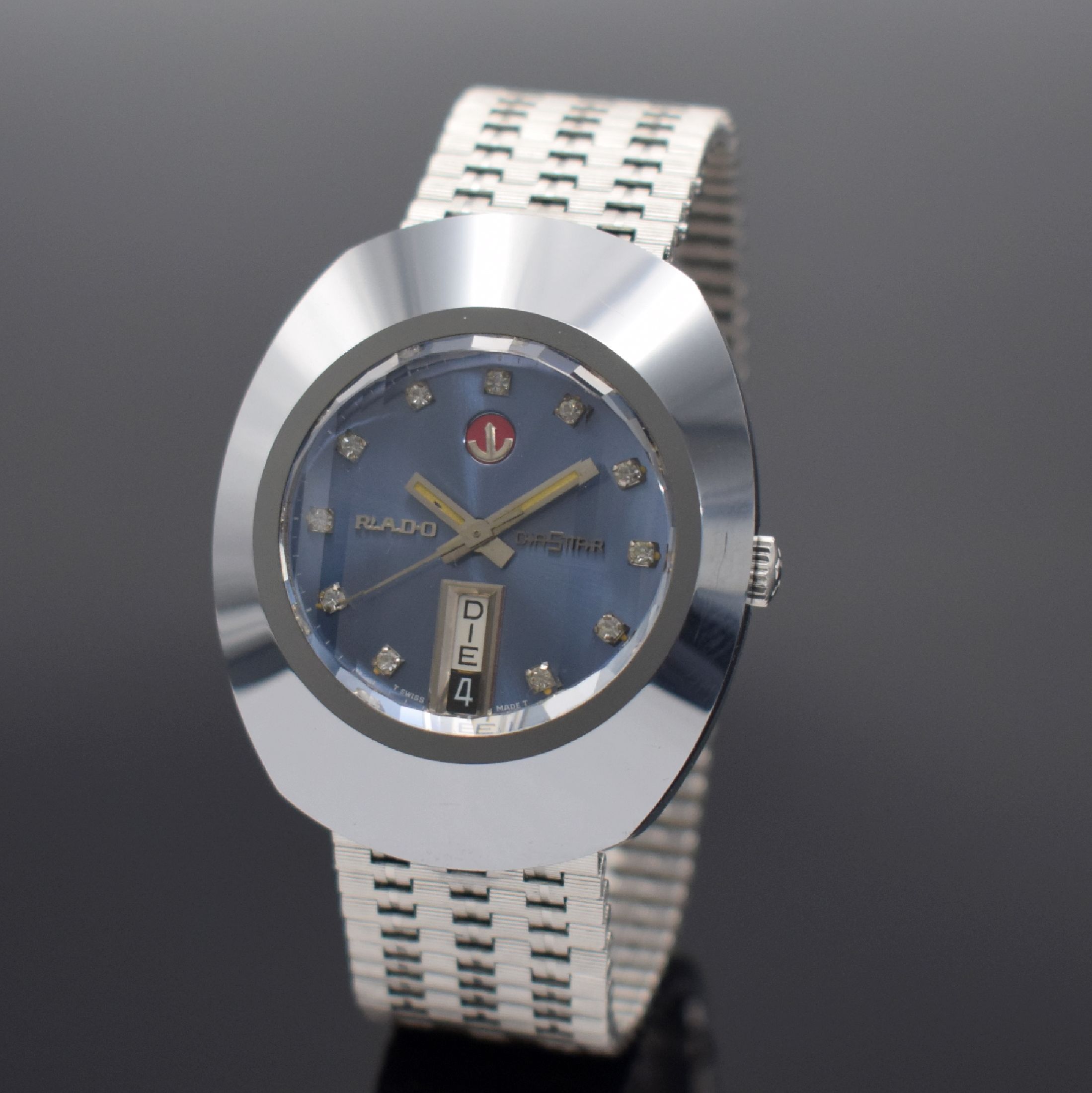 RADO Diastar 8/1 ausgefallene Herrenarmbanduhr mit aufwendig facettiertem Glas Ref. 2798, Schweiz um 1970, Automatik, massives Stahlgeh., facett. ...