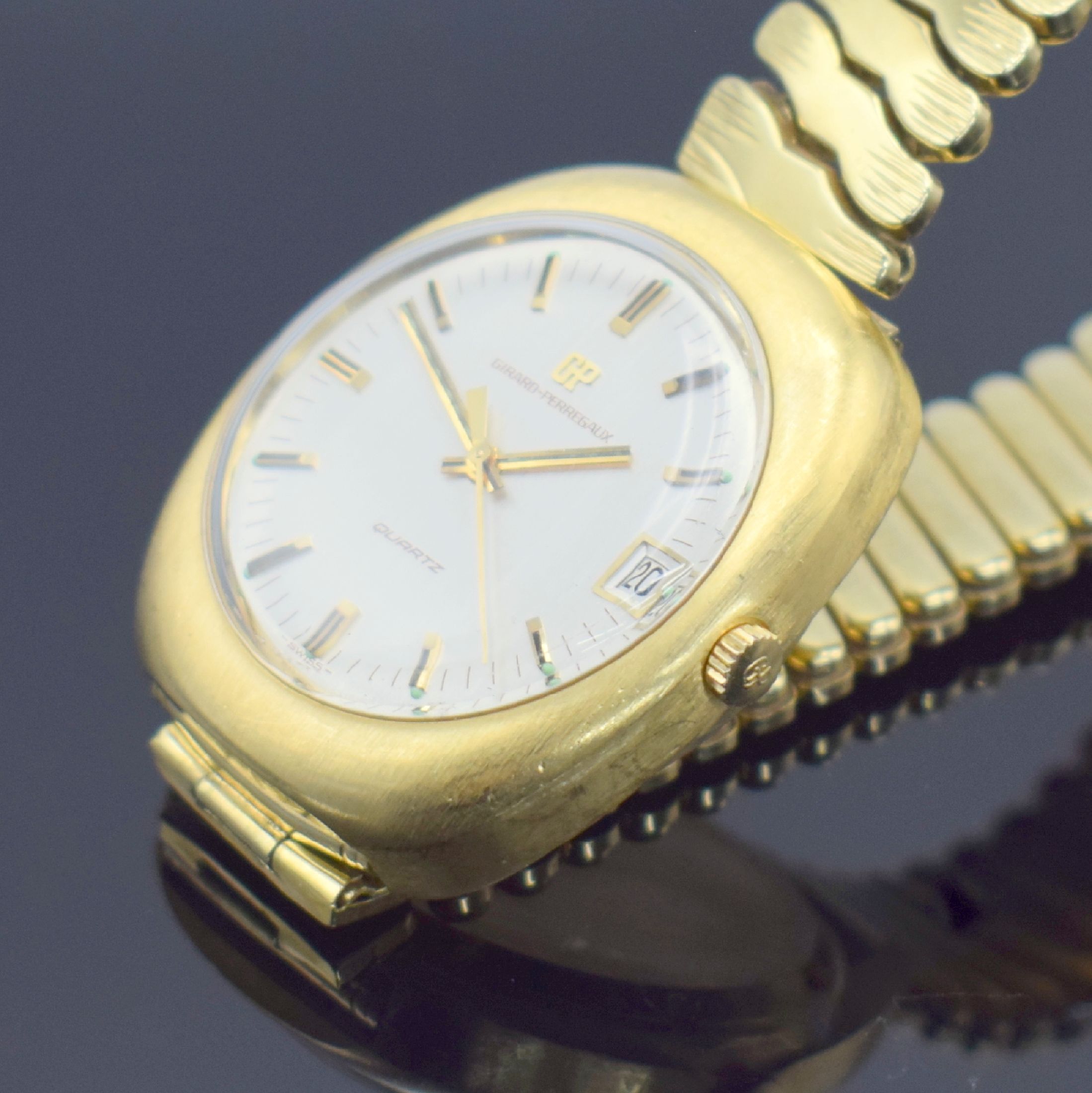 Detail b: GIRARD PERREGAUX seltene Herrenarmbanduhr in GG 750/000 Referenz 9444 an GG 585/000 Elasto-Fixo Band, Schweiz um 1973, massives Geh., Boden verschr., ...