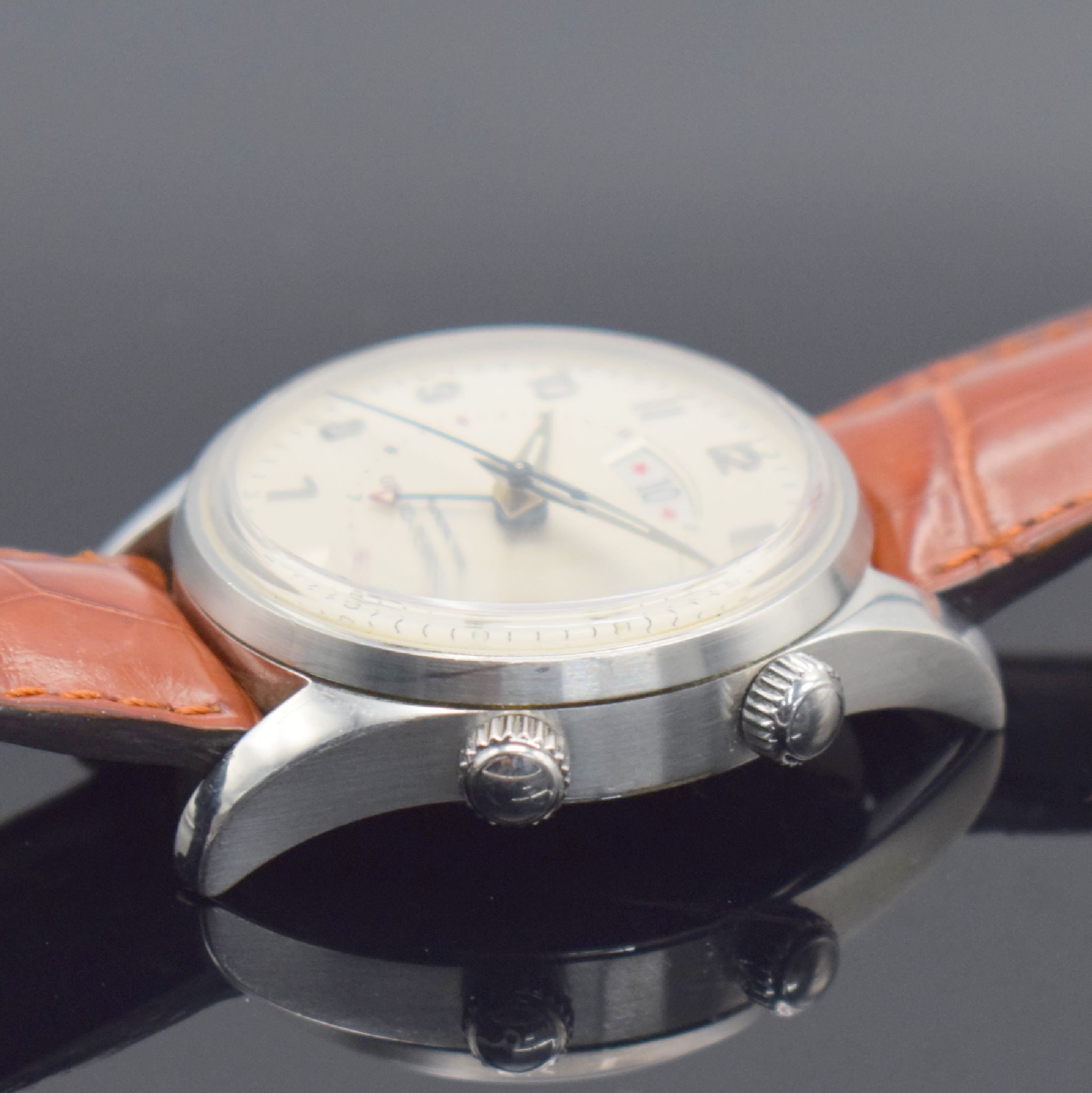 Detail c: GIRARD PERREGAUX Traveller II Herrenarmbanduhr mit Alarm in Stahl Referenz 4940, Schweiz verk. lt. Pap. 08/2001, Automatik, Boden 6- fach verschr., ...