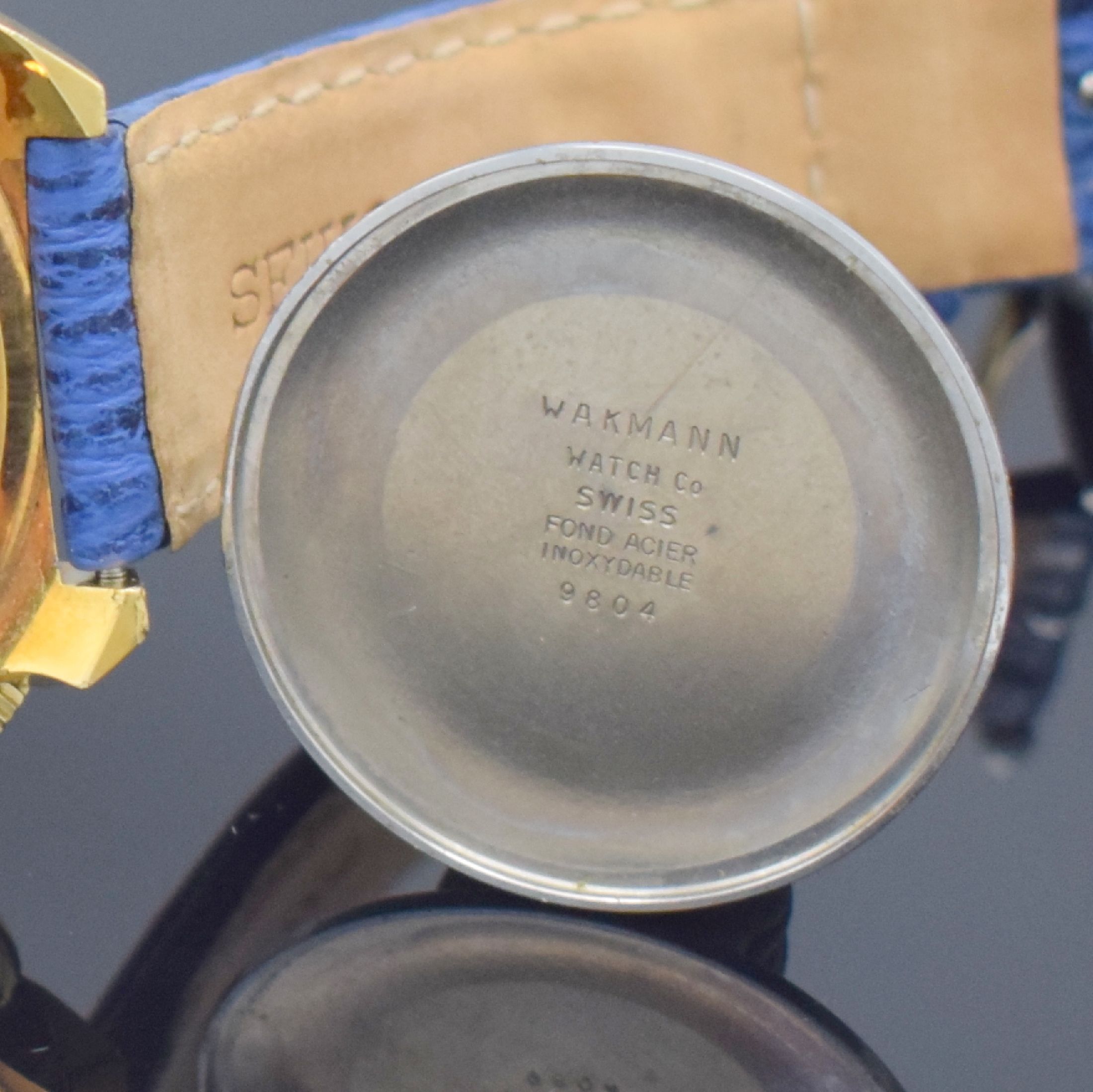 Detail h: WAKMANN Herrenarmbanduhr mit Chronograph, Kalender & Regatta-Skalierung Kaliber Lemania 1341, Schweiz um 1970, Automatik, massives verg. Geh., ...
