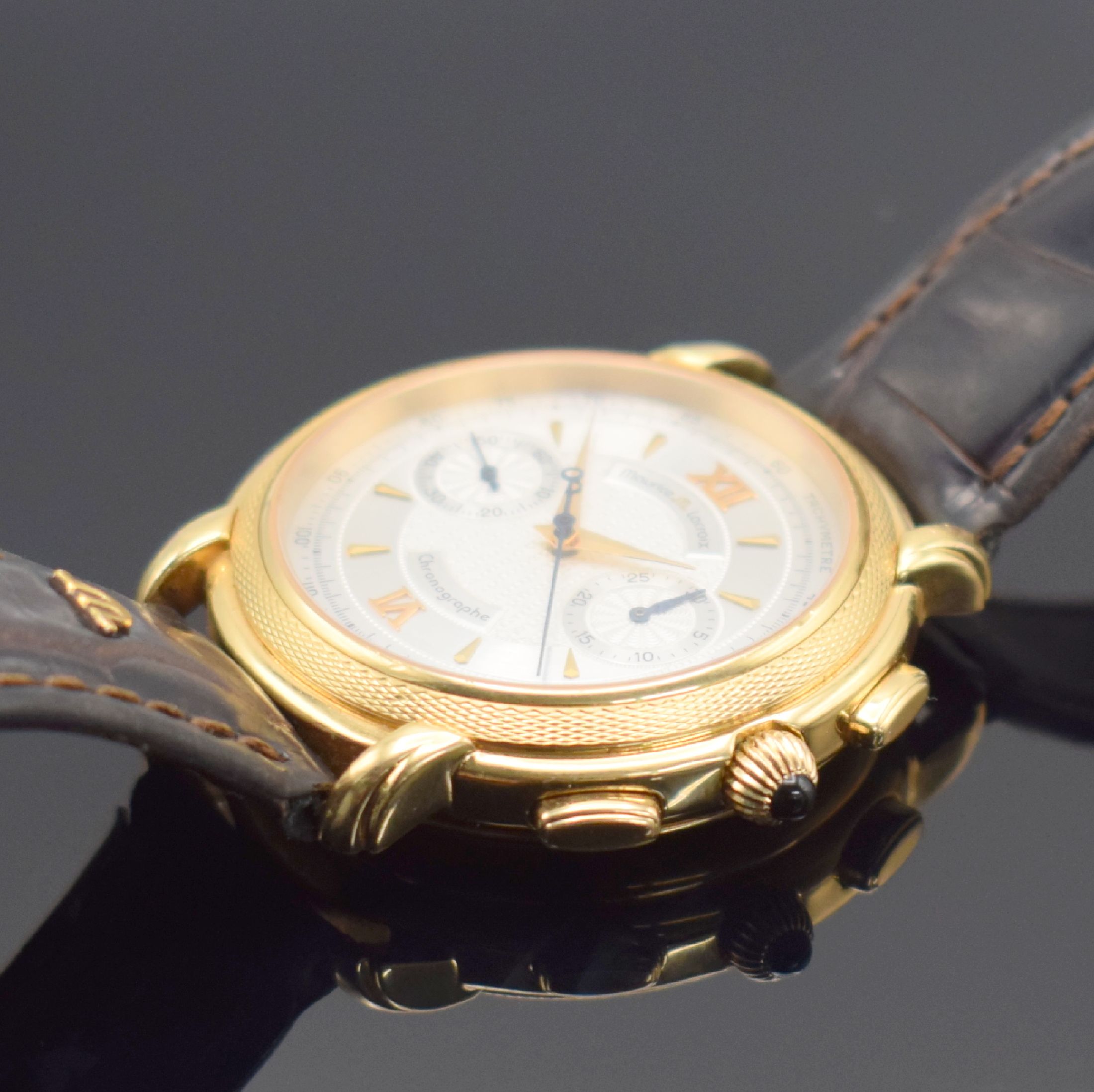 Detail c: MAURICE LACROIX auf 425 Stück limitierter Armbandchronograph in GG 750/000 Referenz 99544, Schweiz um 2000, Handaufzug, beids. vergl. Geh., Boden ...