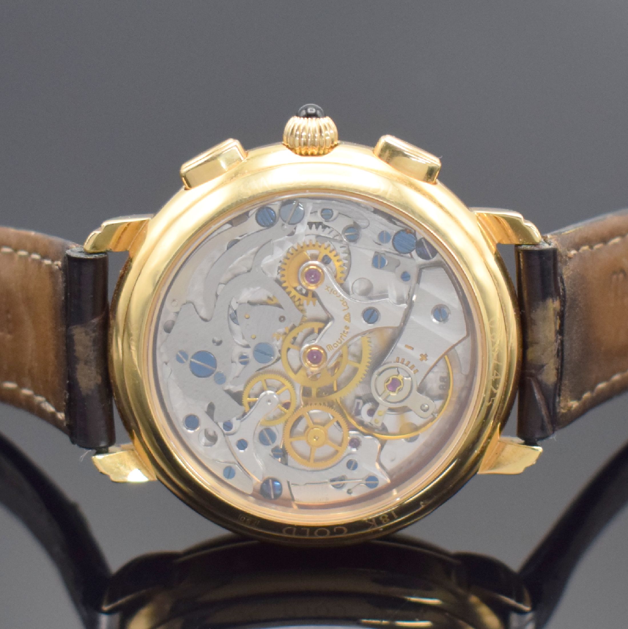 Detail d: MAURICE LACROIX auf 425 Stück limitierter Armbandchronograph in GG 750/000 Referenz 99544, Schweiz um 2000, Handaufzug, beids. vergl. Geh., Boden ...