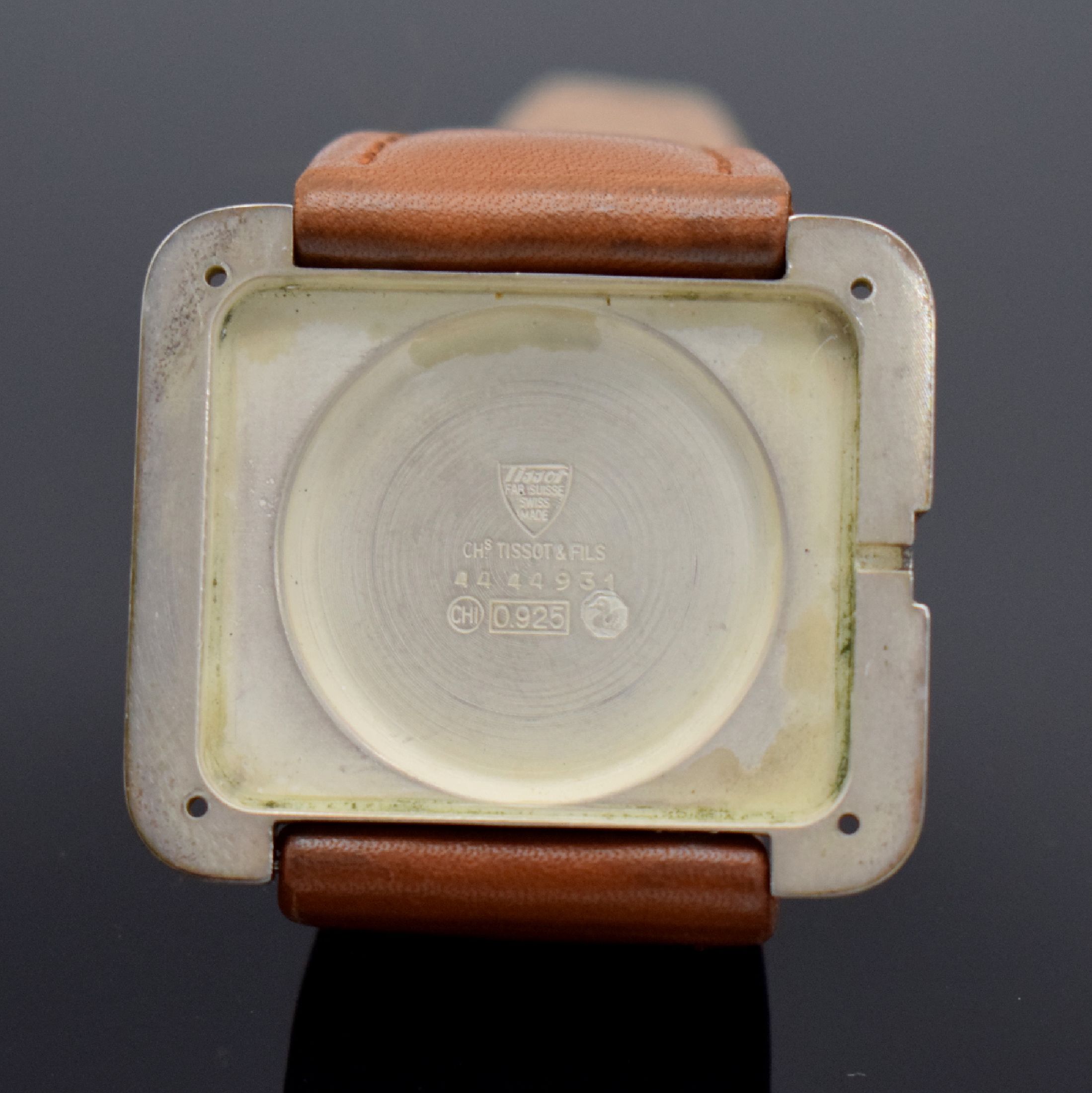 Detail h: TISSOT sehr seltene große Herrenarmbanduhr Durchmesser 42 mm in Silber 925/000, Schweiz um 1974, Automatik, massives 2-teil. Silbergeh. sign., Boden ...