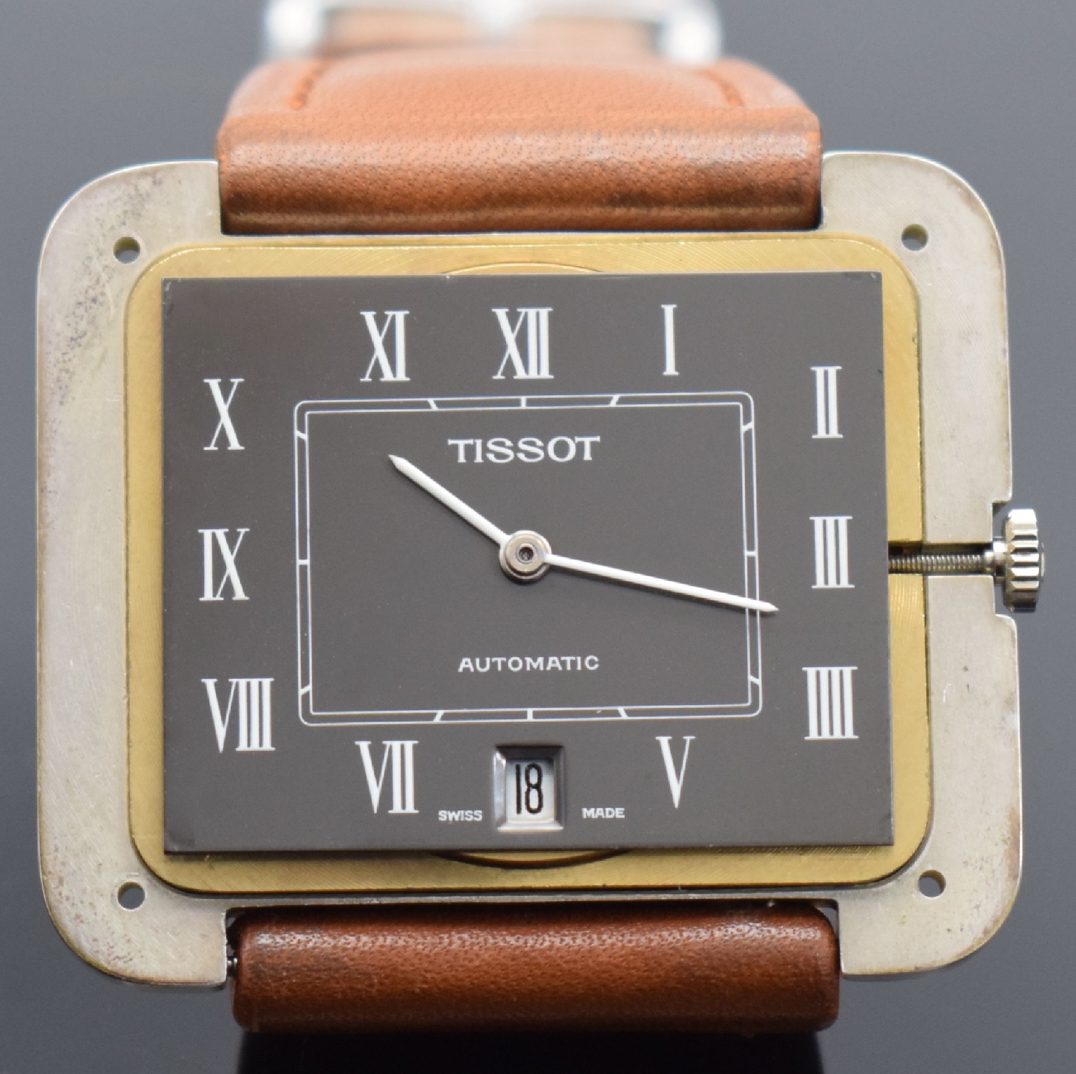 Detail j: TISSOT sehr seltene große Herrenarmbanduhr Durchmesser 42 mm in Silber 925/000, Schweiz um 1974, Automatik, massives 2-teil. Silbergeh. sign., Boden ...