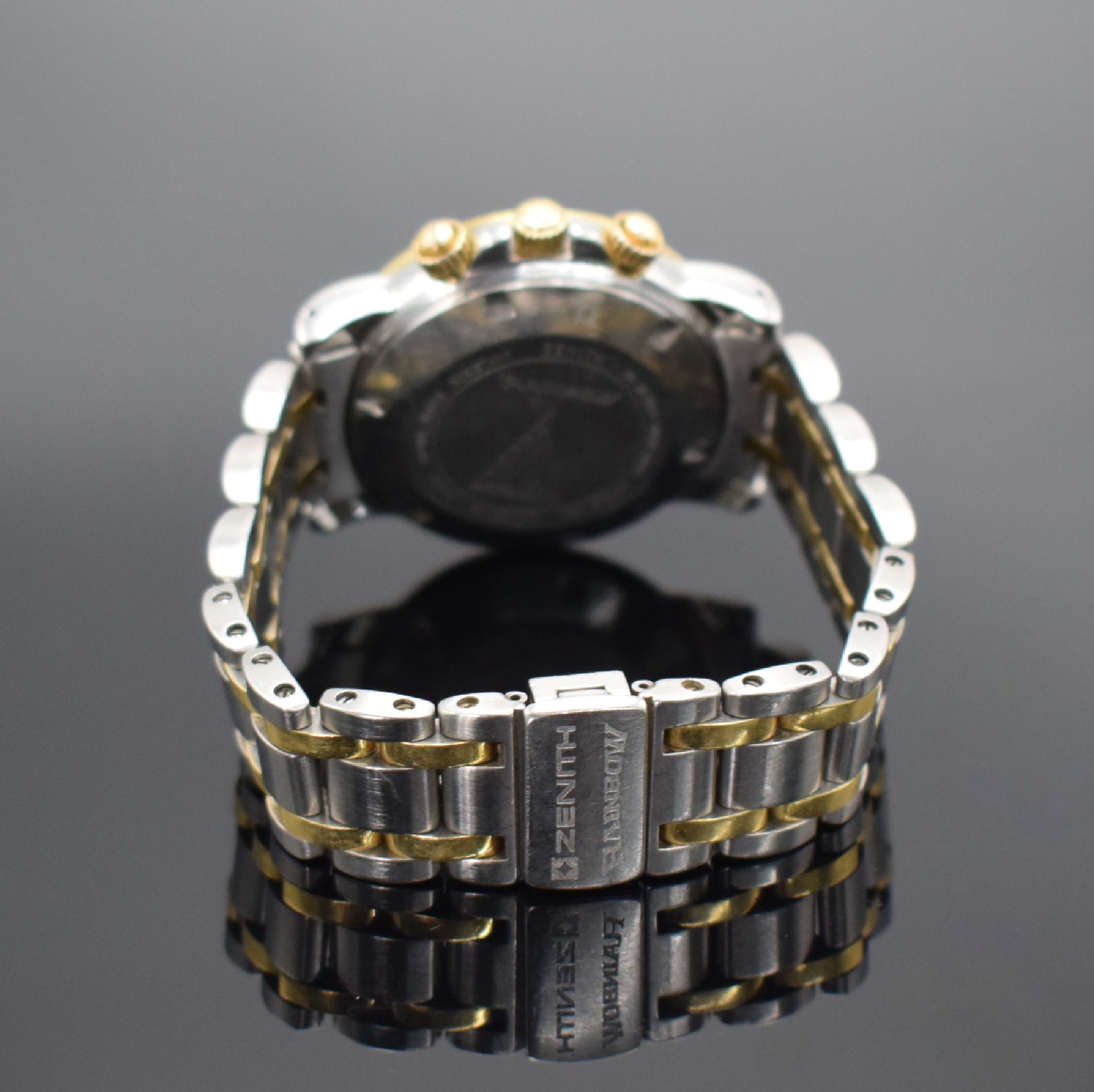 Detail b: ZENITH El Primero Rainbow Herrenchronograph in Stahl/Gold Referenz 53-0360-400, Schweiz um 2000, Automatik, Boden, Krone & Drücker verschr., orig. ...