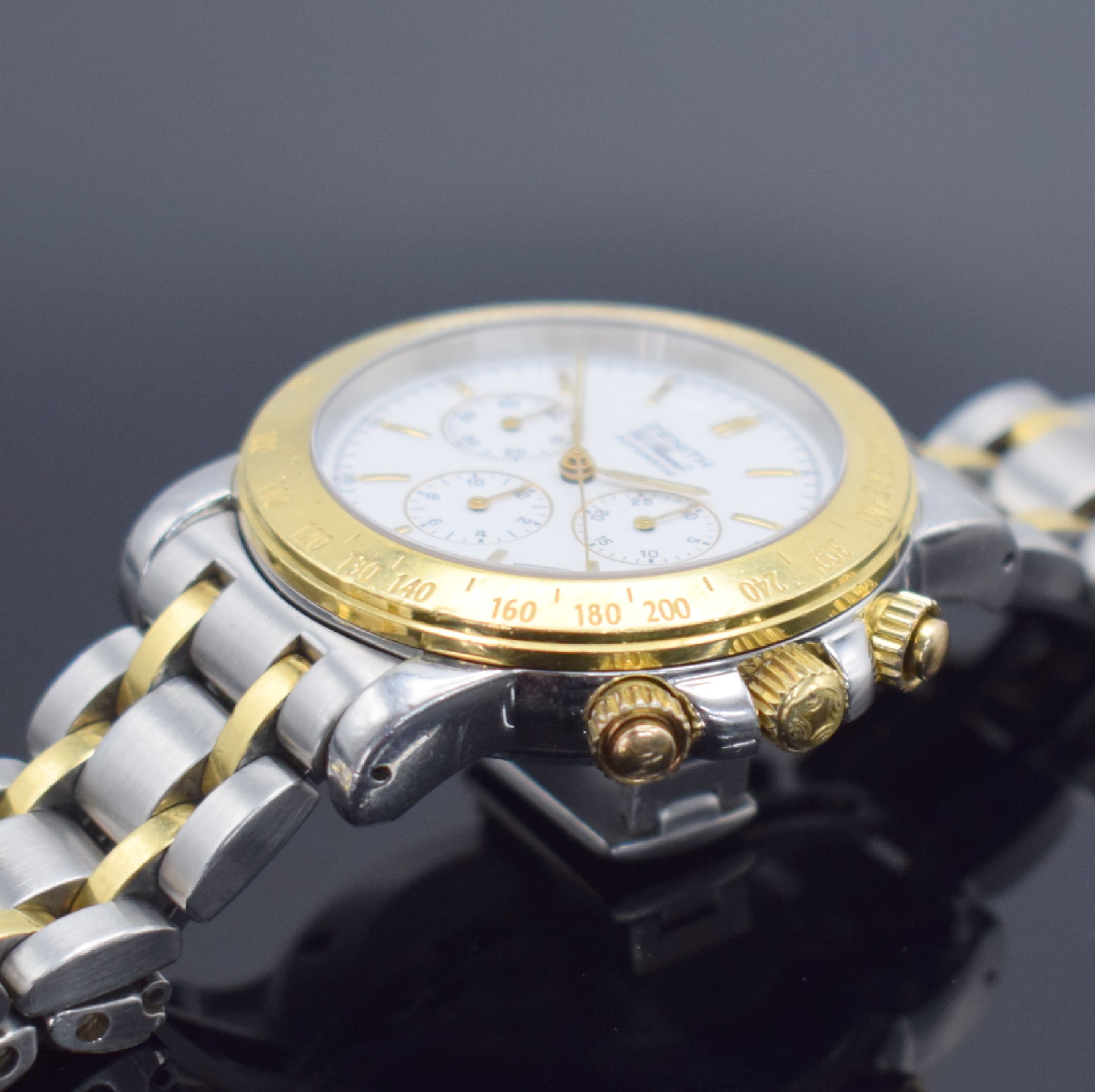 Detail c: ZENITH El Primero Rainbow Herrenchronograph in Stahl/Gold Referenz 53-0360-400, Schweiz um 2000, Automatik, Boden, Krone & Drücker verschr., orig. ...