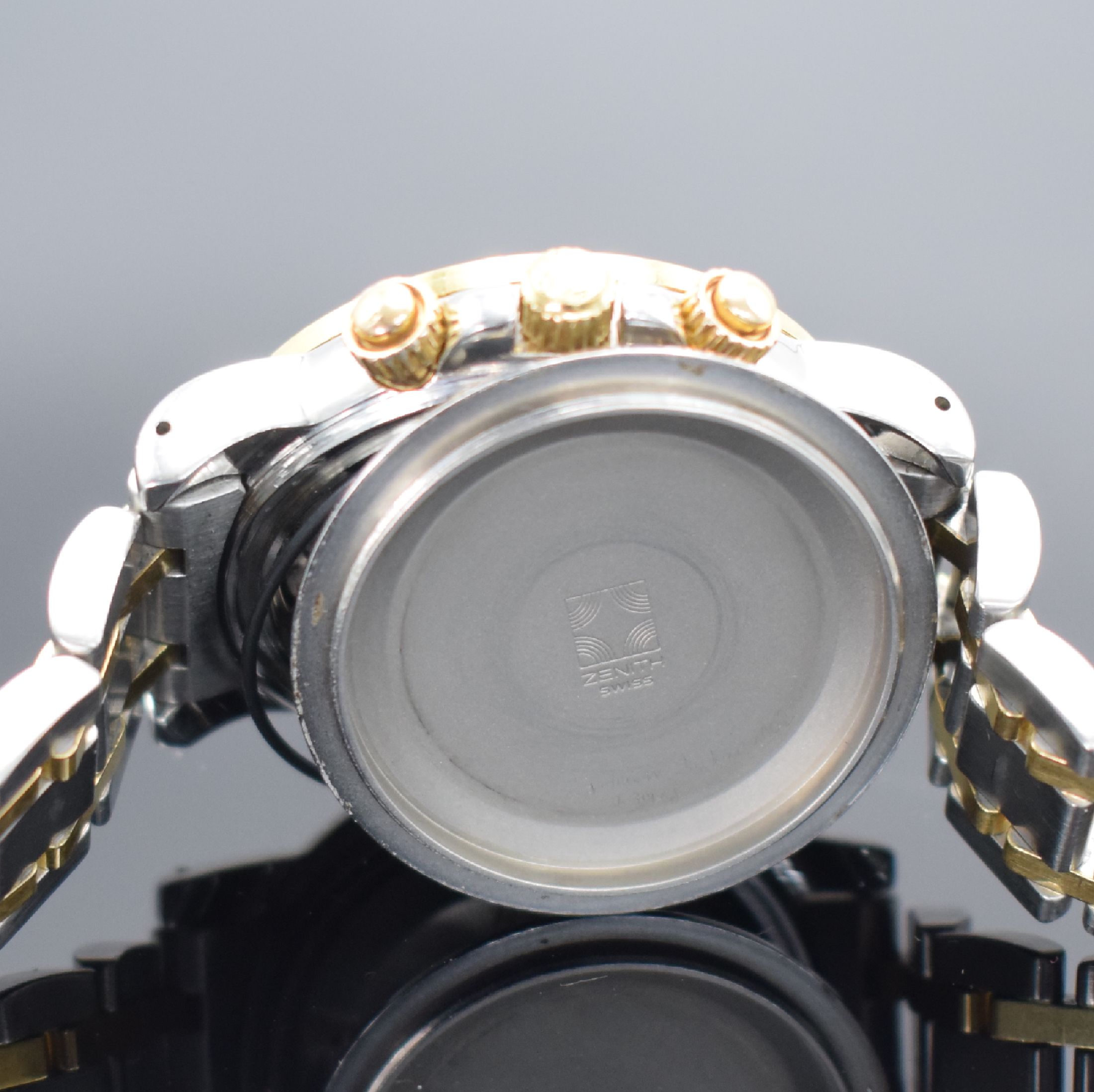 Detail g: ZENITH El Primero Rainbow Herrenchronograph in Stahl/Gold Referenz 53-0360-400, Schweiz um 2000, Automatik, Boden, Krone & Drücker verschr., orig. ...