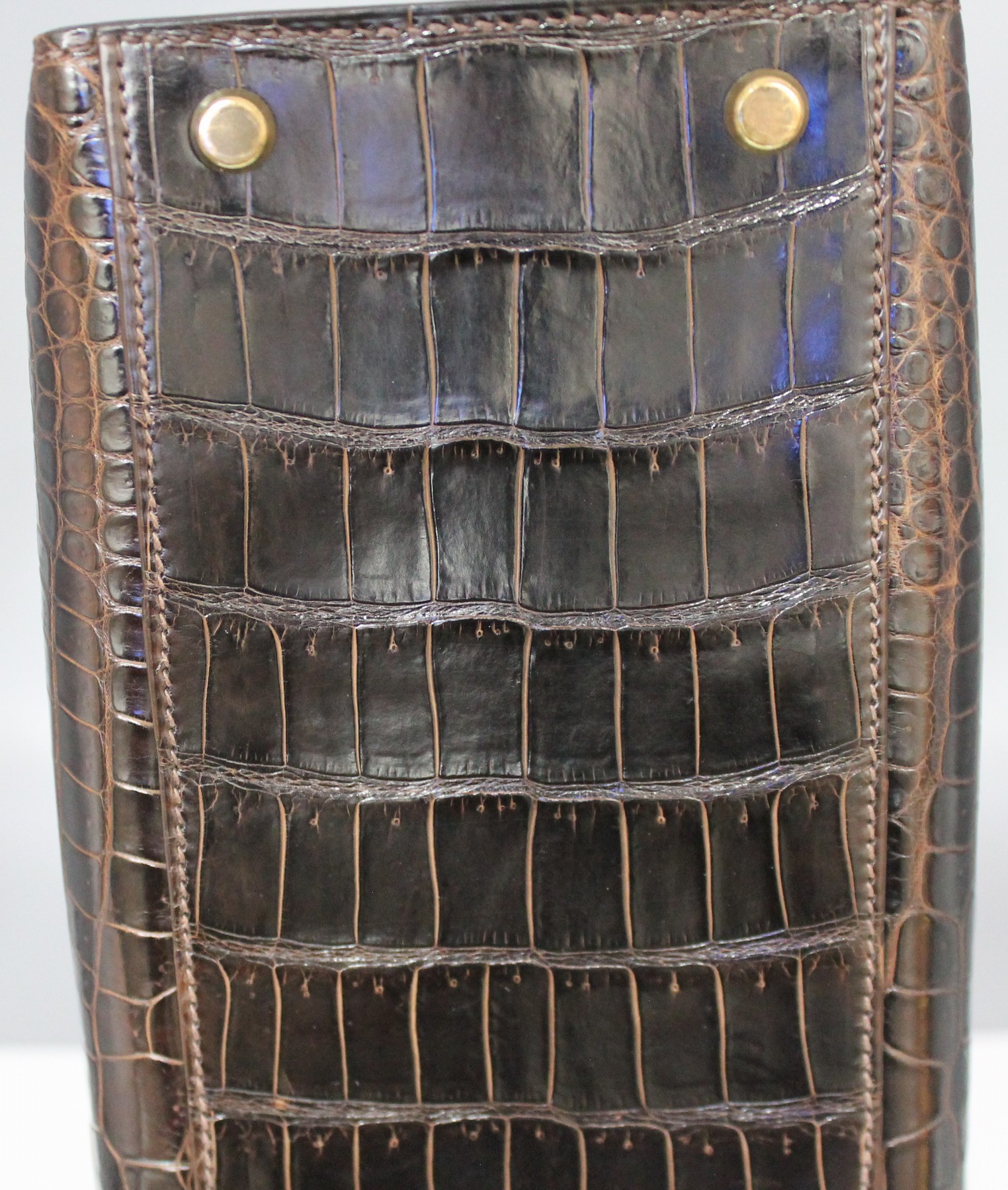 Detail a: HERMES Kelly Bag 32, Shiny Prosus Crocodile in Havanna Braun, Innenausstattung aus feinem Ziegenleder, Gold-Hardware, Orig.-Schloß mit Krokoleder ...