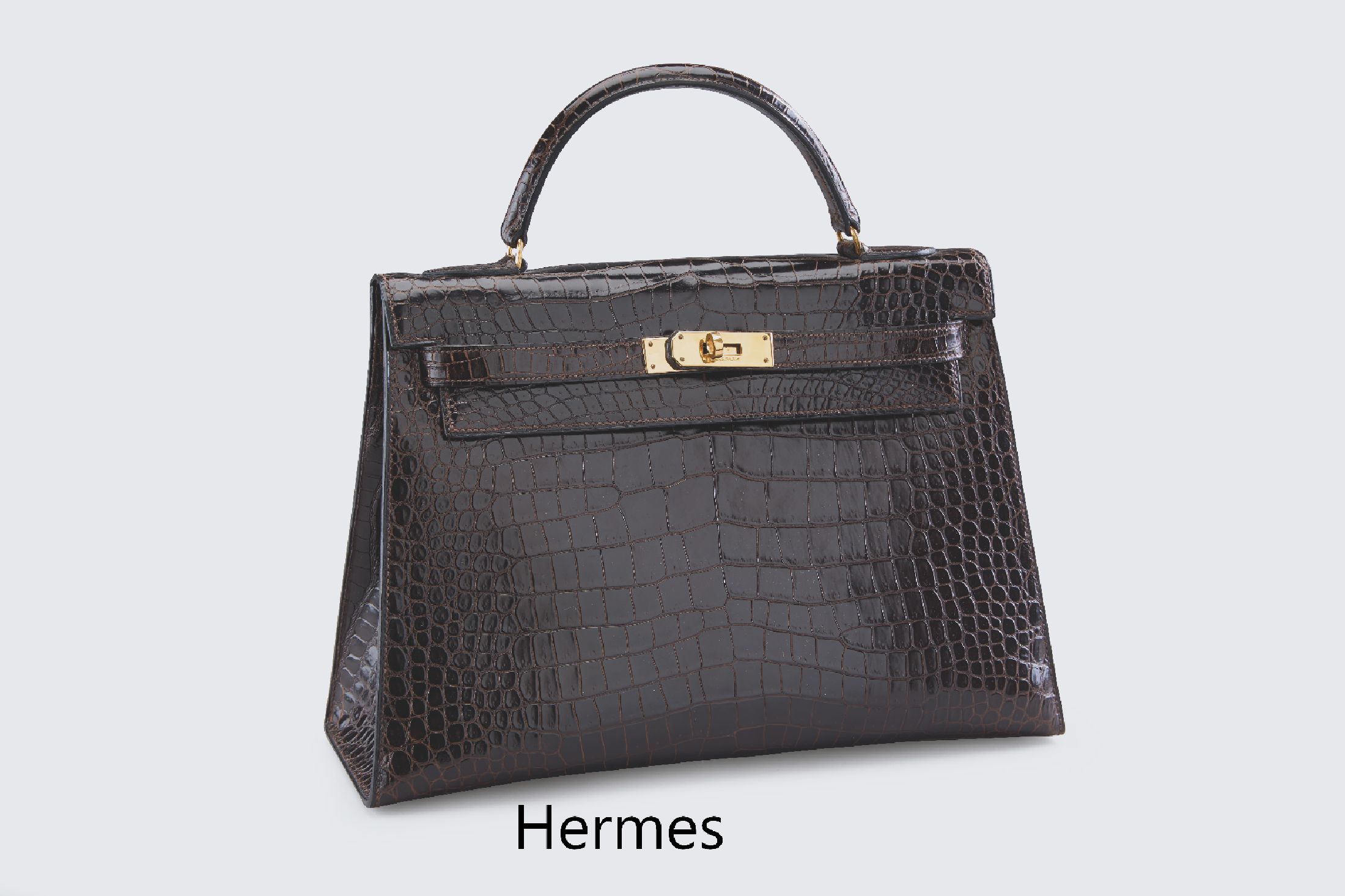 Detail h: HERMES Kelly Bag 32, Shiny Prosus Crocodile in Havanna Braun, Innenausstattung aus feinem Ziegenleder, Gold-Hardware, Orig.-Schloß mit Krokoleder ...