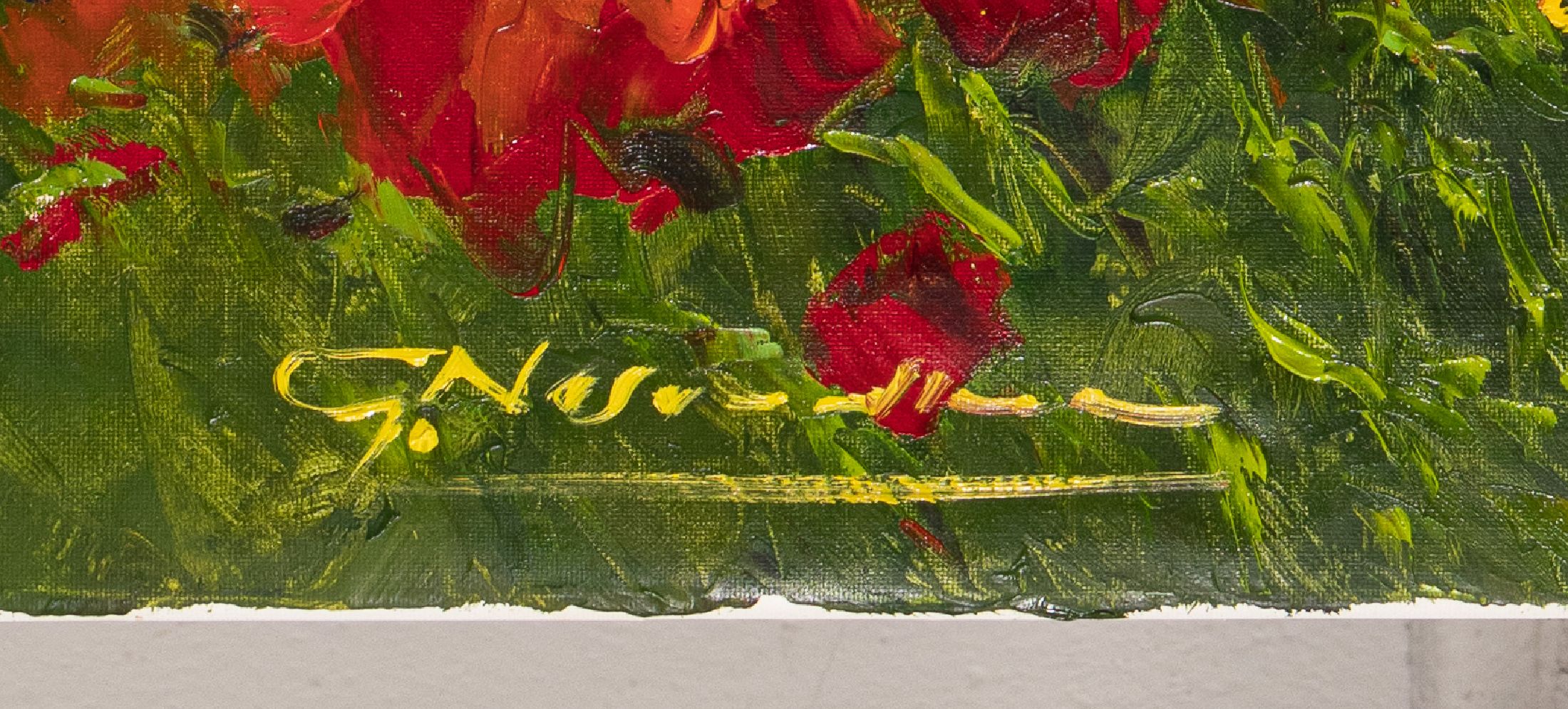 Detail f: Gerhard Nesvadba, geb. 1941 (Hessen), drei sommerliche Landschaften mit blühenden Feldern, je signiert, Öl/Lwd, ungerahmt, je 60x50 cm