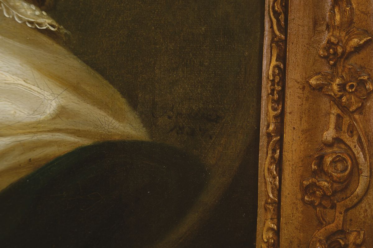 Detail a: Zuschreibung: Karl Brauer, 1794 Oels/Polen - 1866, Bildnis eines jungen Mädchens mit blonden Locken, über die Schulter blickend, ovaler ...