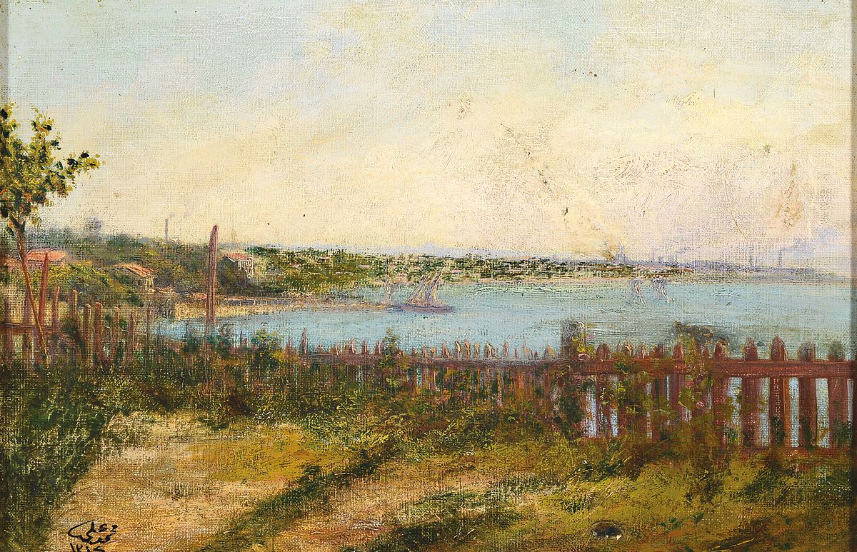 Unbekannter Orientalist des frühen 20.Jh., datiert 1912, Ansicht wohl von Konstantinopel, am Horizont die Silhouette der Stadt, links unten ...