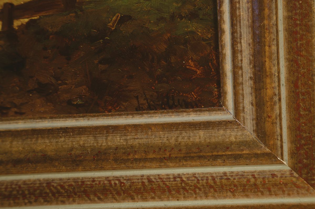 Detail a: J. Rollin: Synonym Karl Kaufmanns, 1843 Neuplachowitz - 1905 Wien, Studium an der Akademie Wien, idealisierte Flusslandschaft, bewegte ...