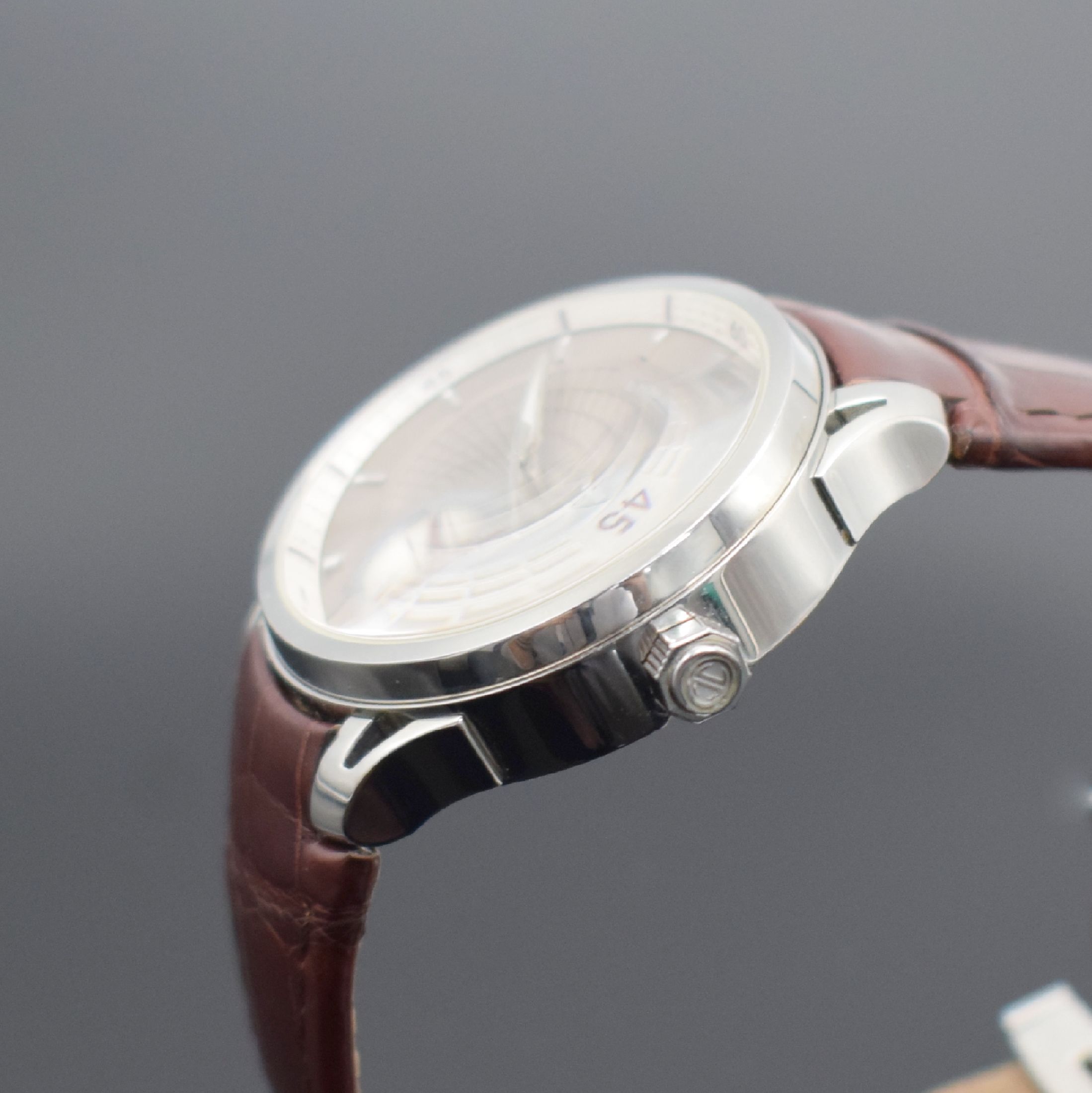 Detail c: DAVIDOFF Very Zino Dual Time Herrenarmbanduhr in Stahl, Schweiz um 2010, Automatik, Ref. 20343, beids. vergl. Geh., Boden 6-fach verschr., orig. ...