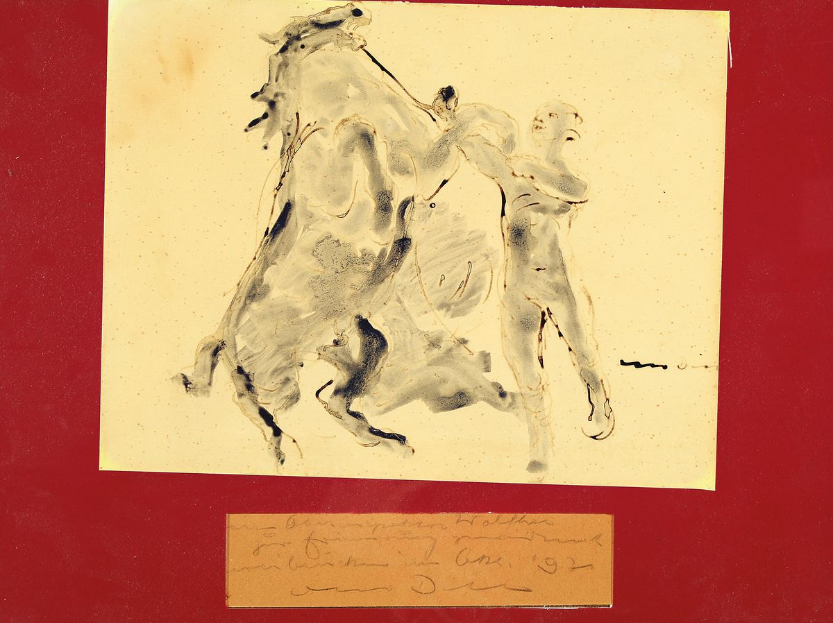 Otto Dill, 1884 Neustadt a.d.Weinstraße-1957 Bad Dürkheim, Pferdebändiger, lavierte Tuschfederzeichnung, rechts unten signiert, leicht gebräunt ...