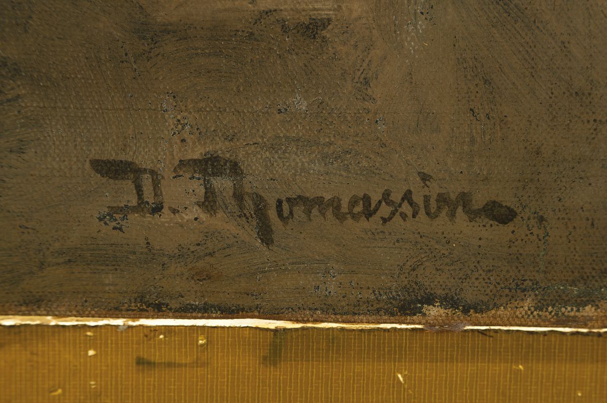 Detail a: Desiré Thomassin, 1858 Wien-1933 München, Vollmond im verschneiten Winterwald, Öl/Lwd, rechts unten signiert, mit Farbschäden, besonders seitlich ...