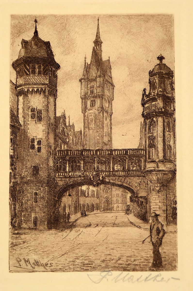 Paul Matthes, 1872 Königsberg - 1956 Bergholz -Rheinbrücke, "Alt-Frankfurt", Mappe mit 10 Originalgraphiken, Verlag H.Trittler FFM, ...