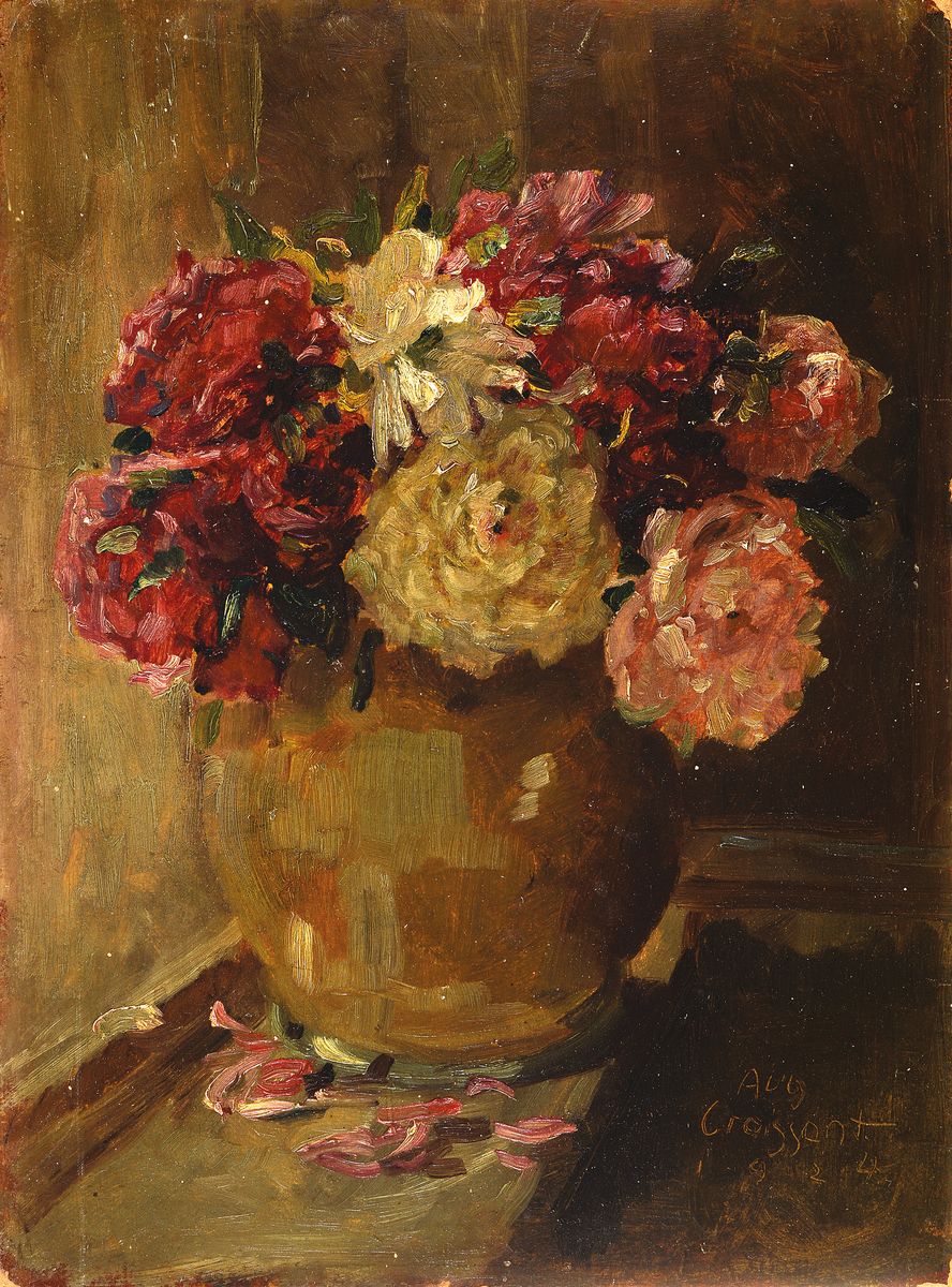 August Croissant, 1870 Edenkoben-1941 Landau, Blumenstillleben, Öl/Malkarton, rechts unten signiert und dat. 1924, ca. 36x27cm