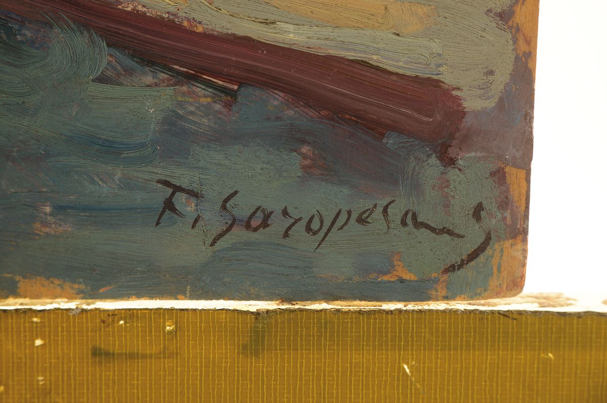 Detail a: Ferruccio Garopesani, 1914-1985, Landschaft am See in den Bergen, Öl/Holz, rechts unten signiert, ca. 40x50cm