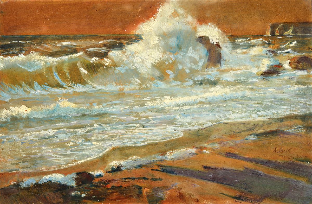 Fritz Haß, 1864 Heiligenbad-1930 Lugano, Brandung, Öl/Holz, rechts unten signiert und bez. München, ca. 36x54cm, R. ca. 40.5x 59cm