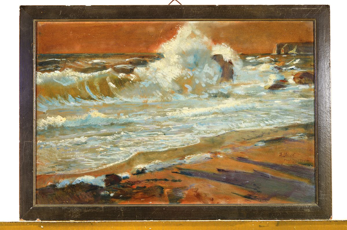 Detail k: Fritz Haß, 1864 Heiligenbad-1930 Lugano, Brandung, Öl/Holz, rechts unten signiert und bez. München, ca. 36x54cm, R. ca. 40.5x 59cm