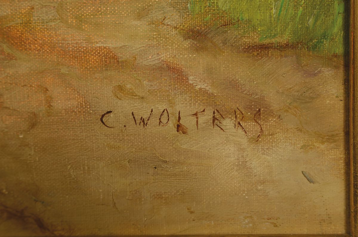 Detail a: Clemens Wolters, 1875-1955 Recklinghausen, Sommerliche Landschaft mit Wiese, Bachlauf und Bäumen, Öl/Lwd, rechts unten signiert, ca. 60x80cm, ...