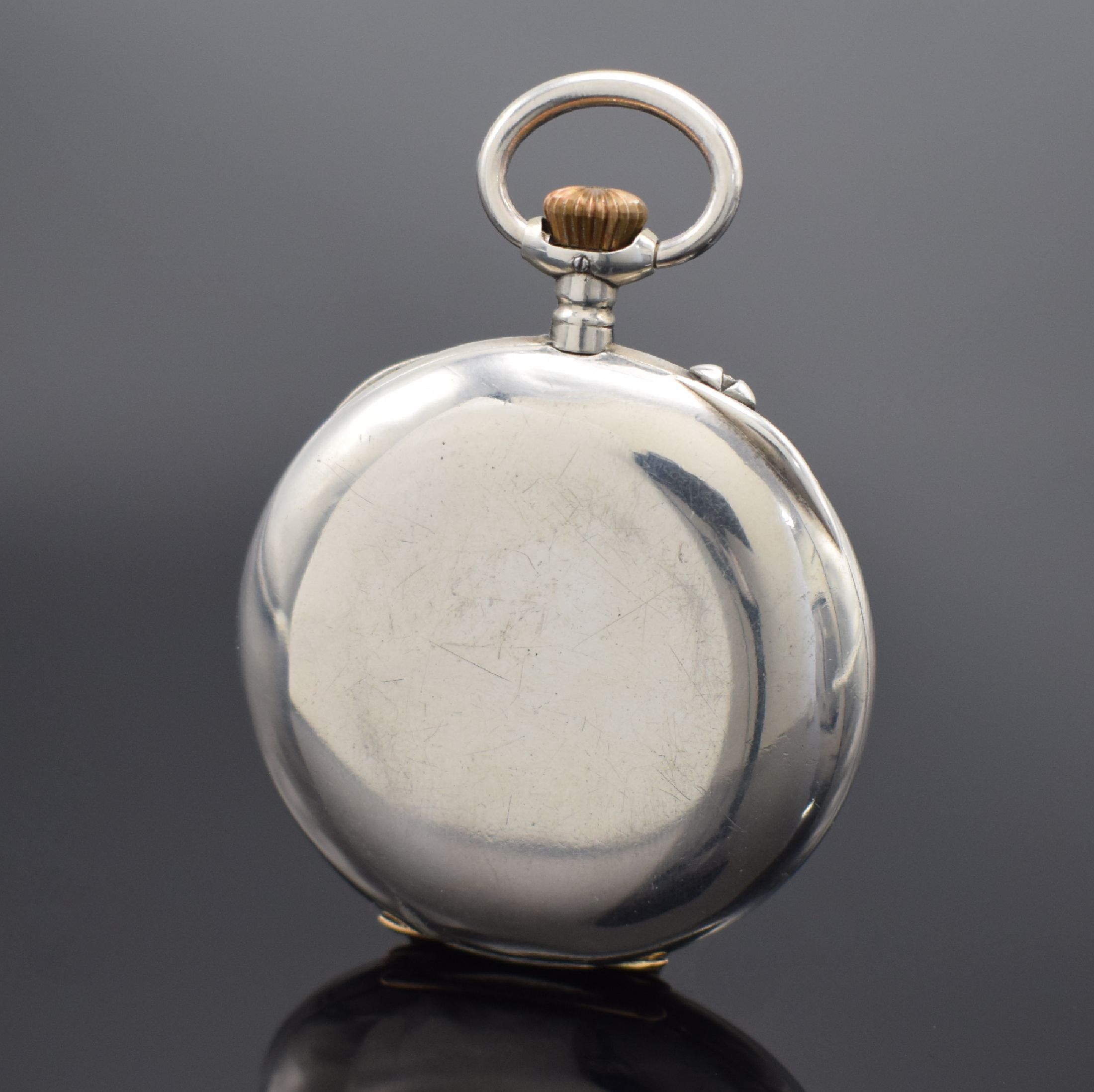 Detail a: DEUTSCHE PRÄZISIONSUHR ORIGINAL GLASHÜTTE offene silberne Taschenuhr, Deutschland um 1920, glattes Lucia-Geh. m. Goldscharnieren (1 x rep.), Krone ...