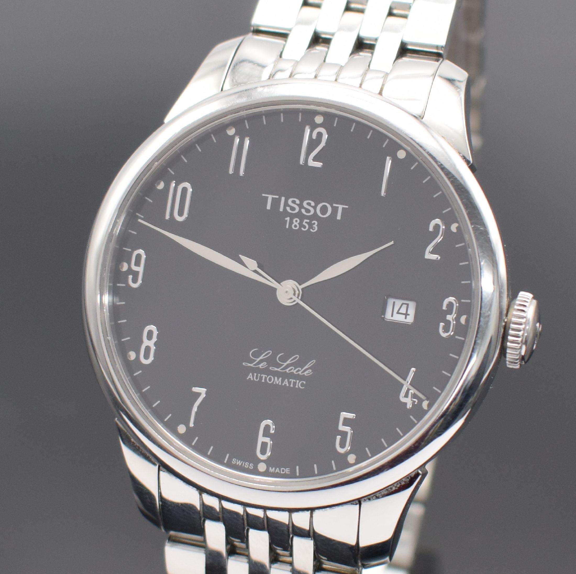 Detail a: TISSOT Le Locle Herrenarmbanduhr in Stahl, Schweiz verk. lt. beil. Pap. 04/2003, Automatik, beids. vergl. Geh., Boden aufgedr., orig. Gliederband m. ...