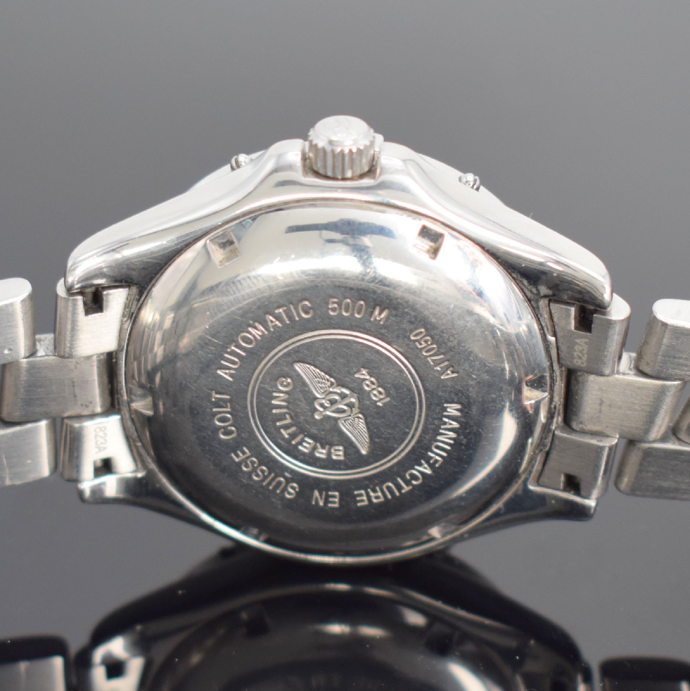 Detail d: BREITLING Colt Ocean Herrenarmbanduhr in StahlReferenz A17050, Schweiz verk. lt. beil. Pap. 12/1999, Automatik, verschr. Boden & Krone, orig. ...