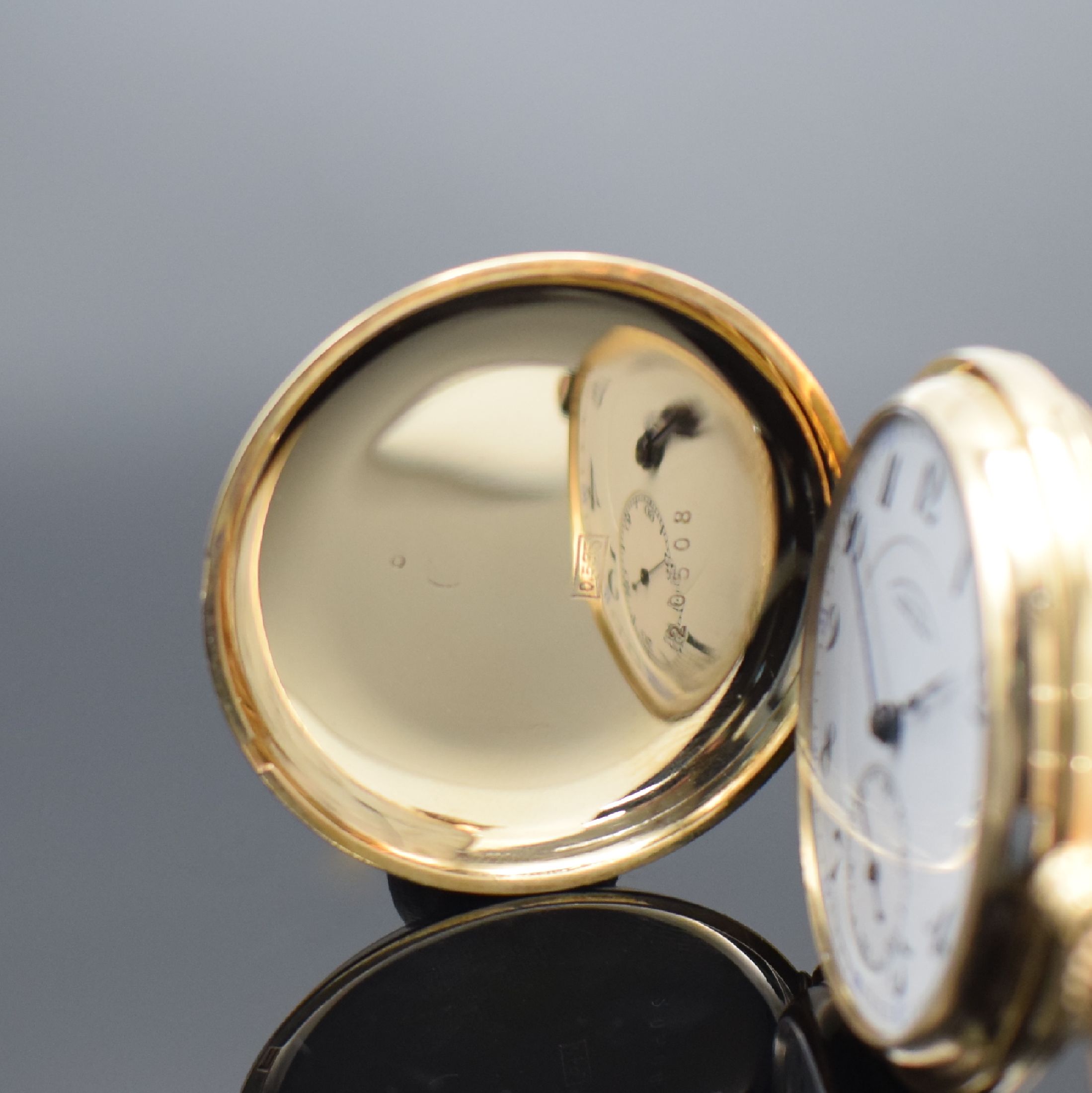 Detail a: DEUTSCHE UHRENFABRIKATION GLASHÜTTE SA A. LANGE & SÖHNE Savonette in GG 585/000, Deutschland um 1887, guill. 3 Deckel Goldgeh., Sprungdeckel m. ...