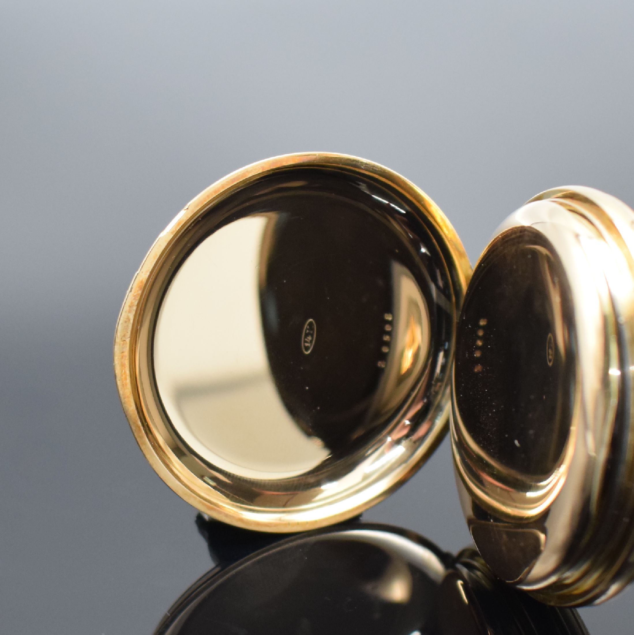 Detail d: DEUTSCHE UHRENFABRIKATION GLASHÜTTE SA A. LANGE & SÖHNE Savonette in GG 585/000, Deutschland um 1887, guill. 3 Deckel Goldgeh., Sprungdeckel m. ...