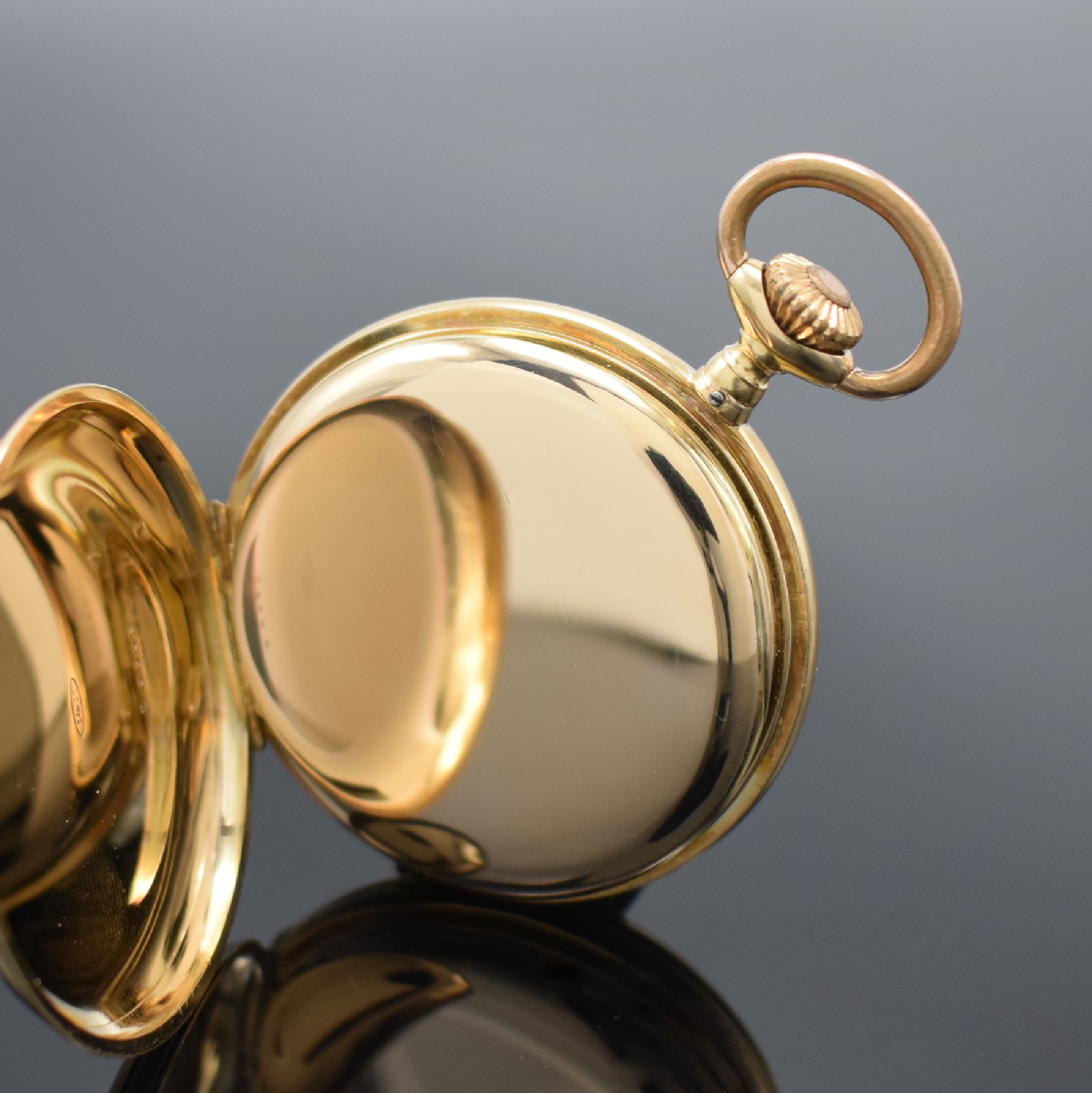 Detail e: DEUTSCHE UHRENFABRIKATION GLASHÜTTE SA A. LANGE & SÖHNE Savonette in GG 585/000, Deutschland um 1887, guill. 3 Deckel Goldgeh., Sprungdeckel m. ...