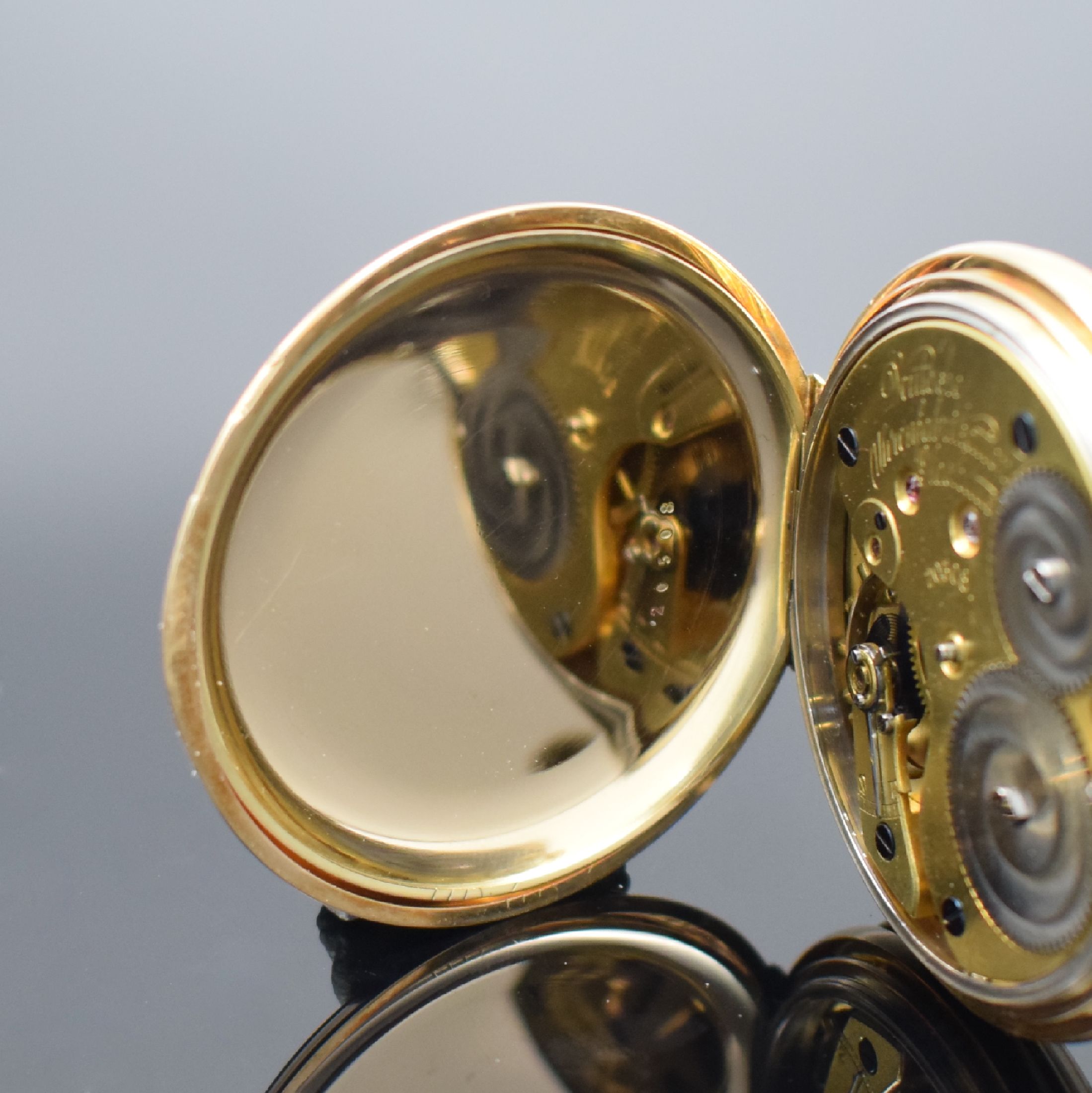 Detail f: DEUTSCHE UHRENFABRIKATION GLASHÜTTE SA A. LANGE & SÖHNE Savonette in GG 585/000, Deutschland um 1887, guill. 3 Deckel Goldgeh., Sprungdeckel m. ...
