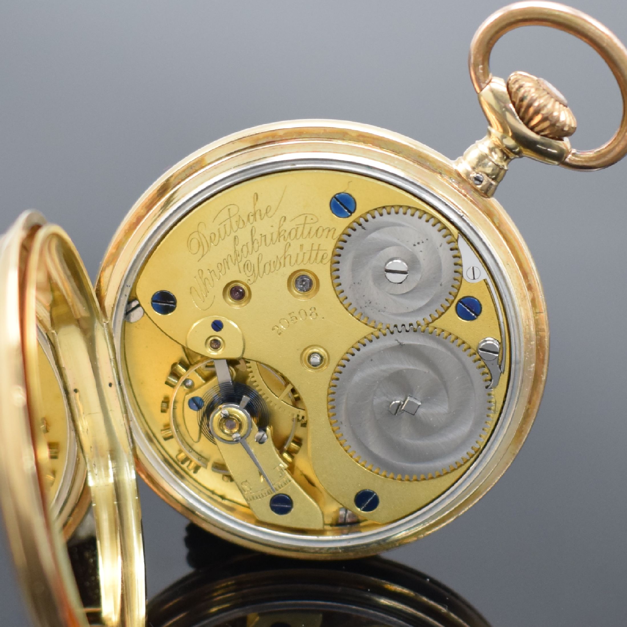Detail g: DEUTSCHE UHRENFABRIKATION GLASHÜTTE SA A. LANGE & SÖHNE Savonette in GG 585/000, Deutschland um 1887, guill. 3 Deckel Goldgeh., Sprungdeckel m. ...