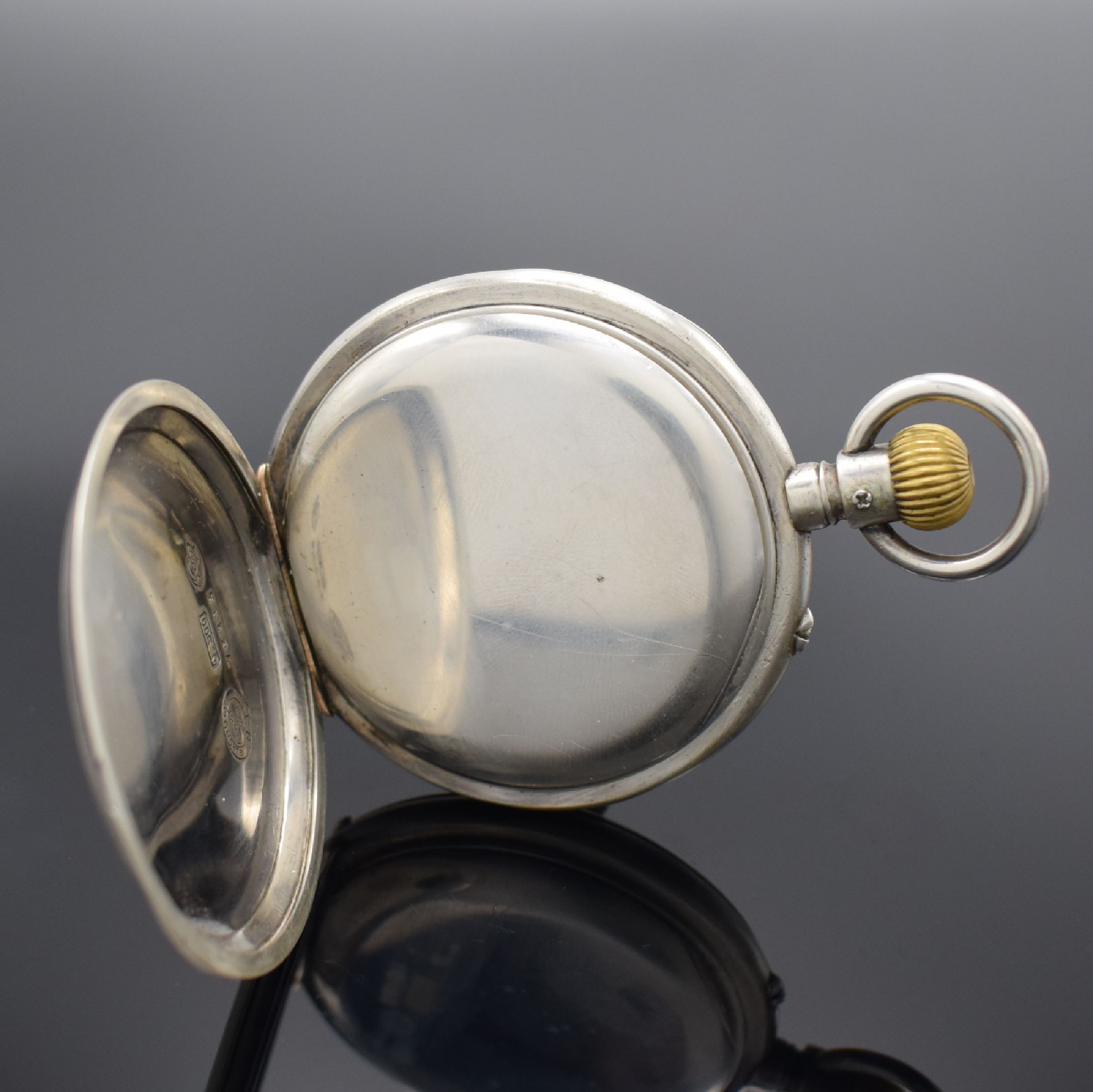 Detail c: DEUTSCHE UHRENFABRIKATION GLASHÜTTE SA offene Taschenuhr in 900er Silber, Deutschland um 1918, glattes Geh. dell., weißes Zifferbl. (nicht ...