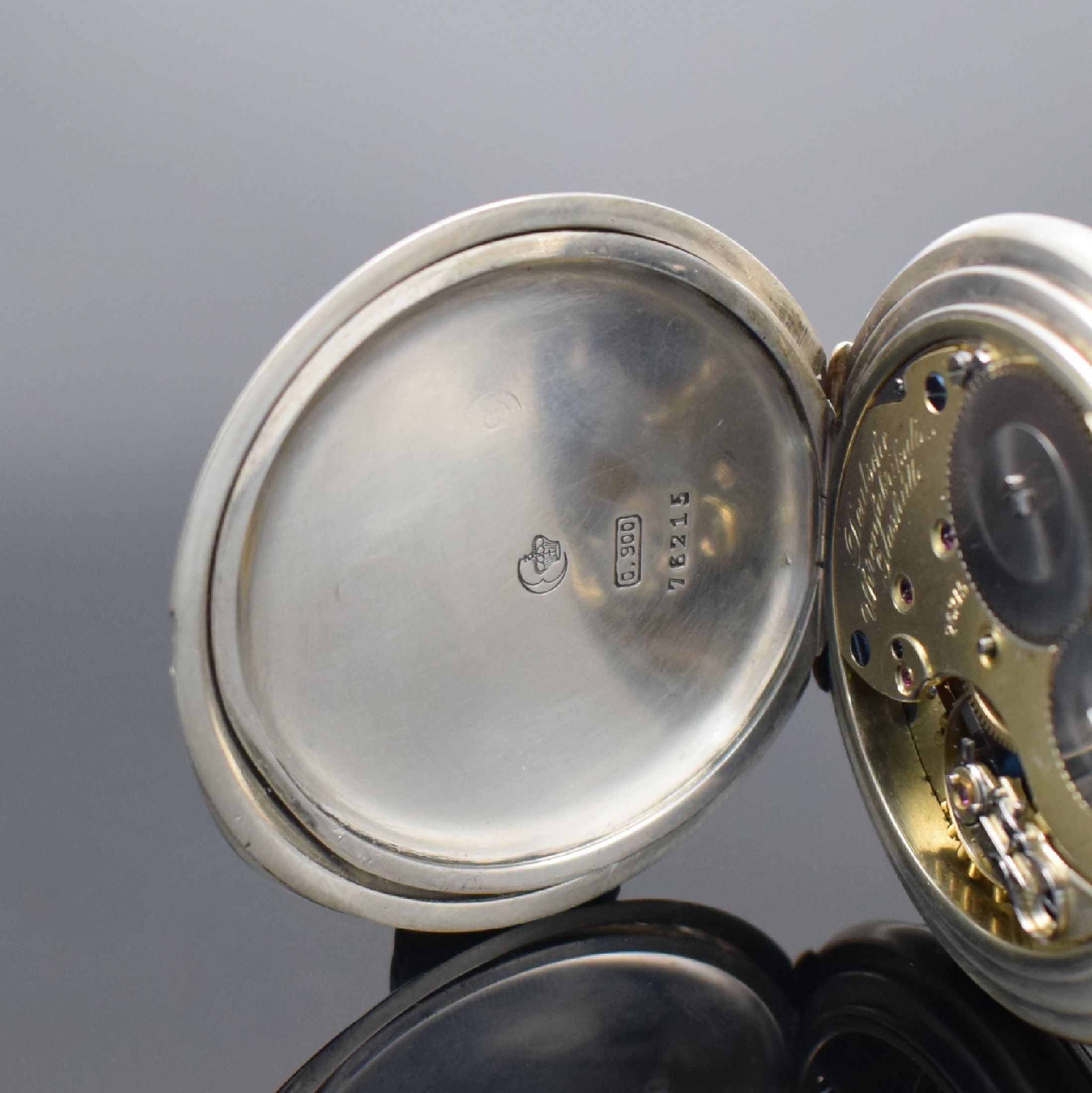 Detail d: DEUTSCHE UHRENFABRIKATION GLASHÜTTE SA offene Taschenuhr in 900er Silber, Deutschland um 1918, glattes Geh. dell., weißes Zifferbl. (nicht ...