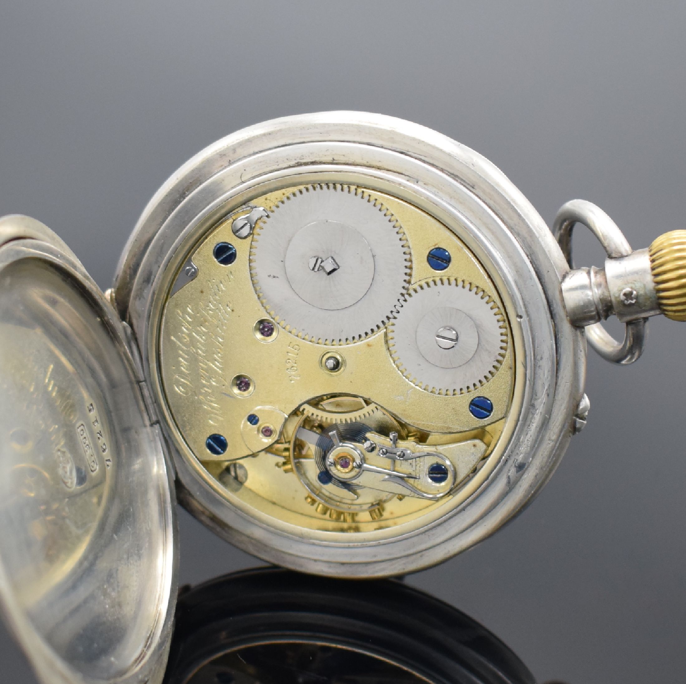 Detail e: DEUTSCHE UHRENFABRIKATION GLASHÜTTE SA offene Taschenuhr in 900er Silber, Deutschland um 1918, glattes Geh. dell., weißes Zifferbl. (nicht ...