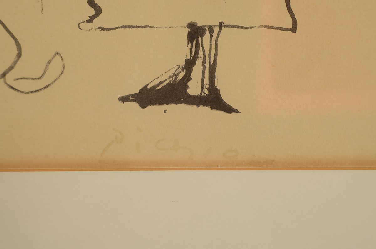 Detail a: Pablo Picasso (nach), 1881 Malaga - 1973 Mougins, "Deux Picadors et Femme", Pochoir -Lithographie, realisiert 1967 durch Daniel Jacomet, ...
