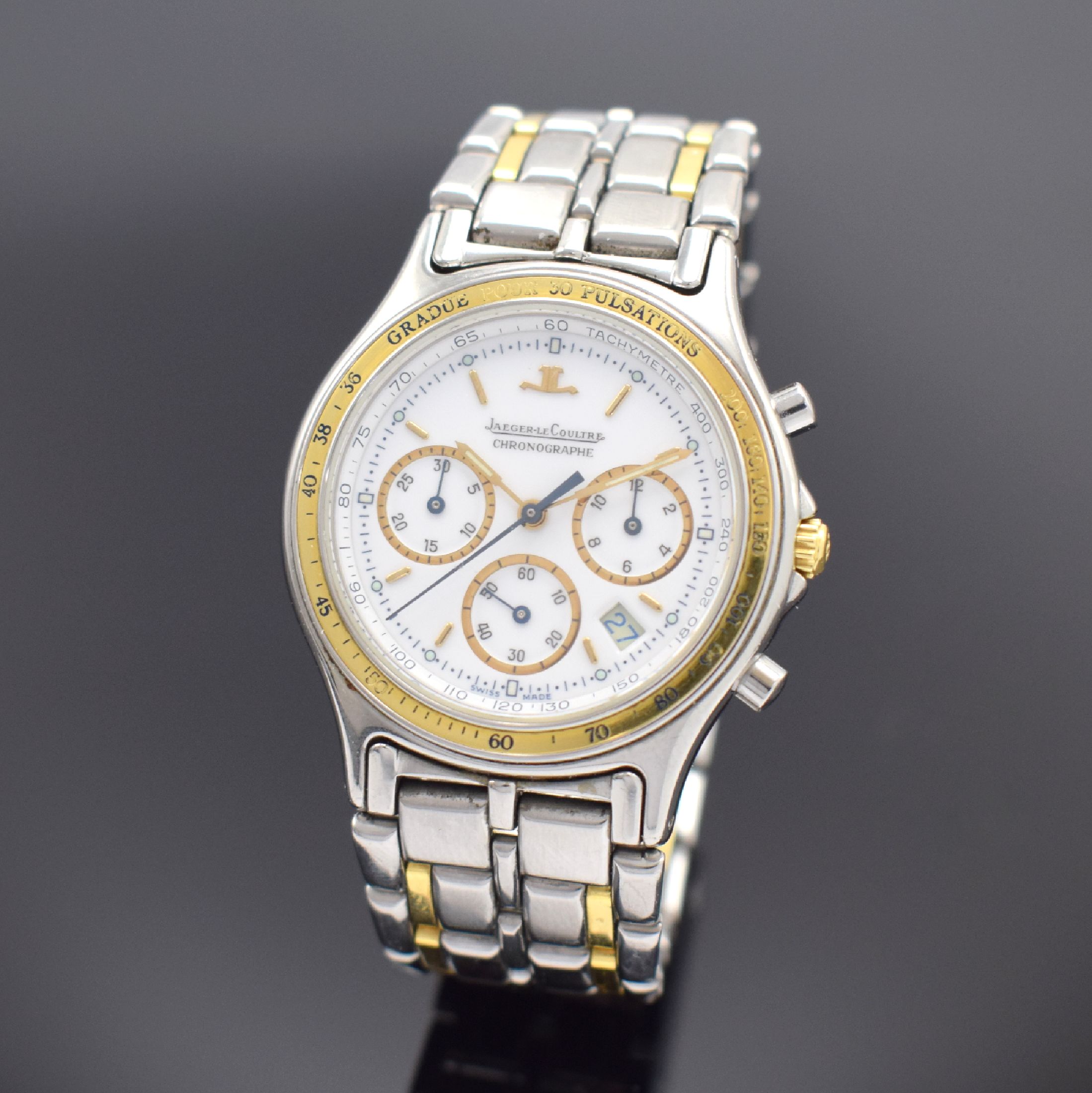 Jaeger-LeCoultre Armbandchronograph Heraion Referenz 115.5.31, Schweiz um 1989, quarz, Edelstahl/Gold kombiniert inkl. Gliederband m. dopp. ...
