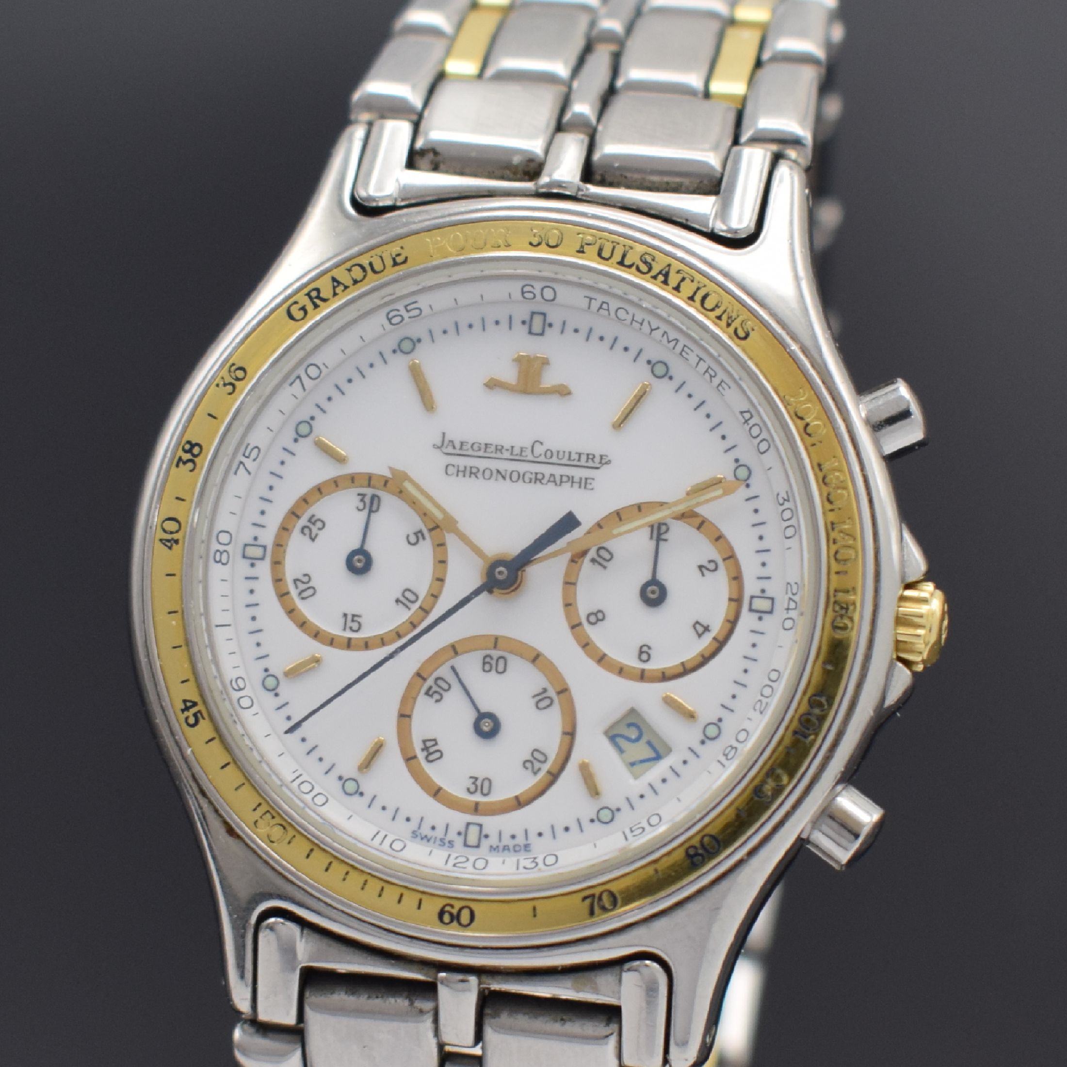 Detail a: Jaeger-LeCoultre Armbandchronograph Heraion Referenz 115.5.31, Schweiz um 1989, quarz, Edelstahl/Gold kombiniert inkl. Gliederband m. dopp. ...