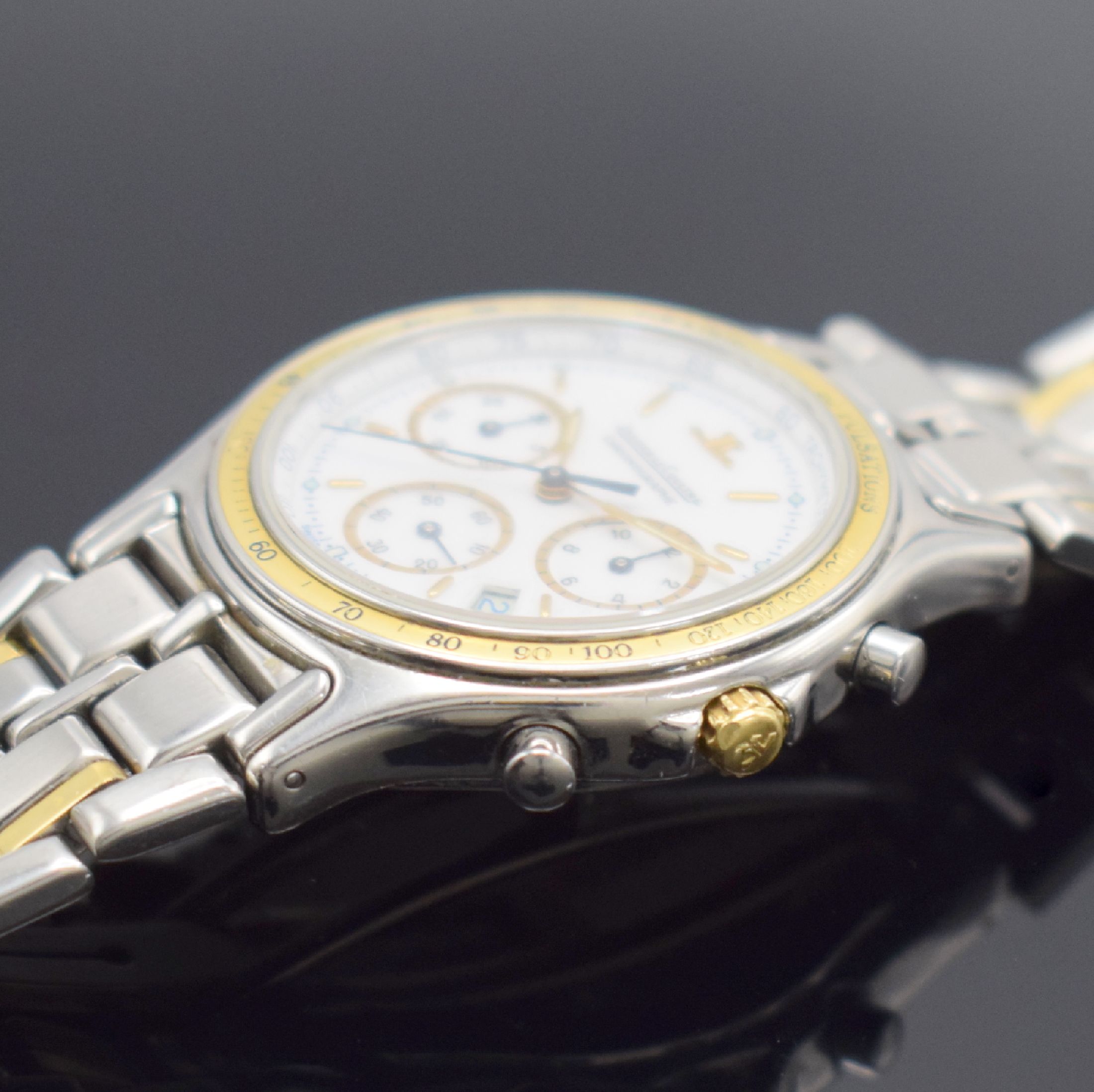 Detail c: Jaeger-LeCoultre Armbandchronograph Heraion Referenz 115.5.31, Schweiz um 1989, quarz, Edelstahl/Gold kombiniert inkl. Gliederband m. dopp. ...