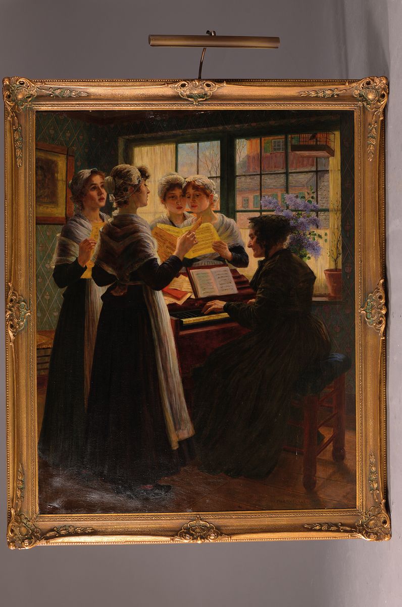 Detail k: Walther Firle, 1859 Breslau - 1929 München, Studium an der Akademie München, ab 1890 Königlicher Professor, hier: Musikstunde, vier junge Damen ...