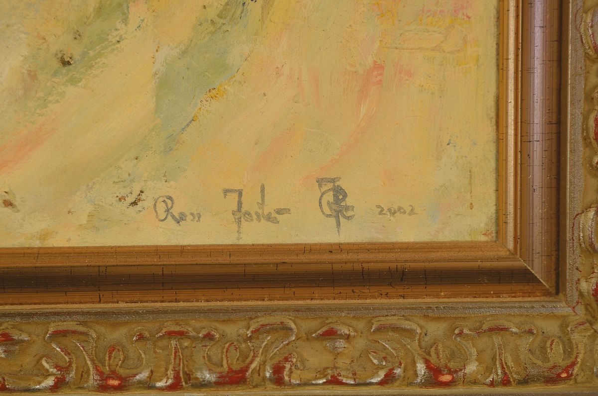 Detail b: Ross Foster, zeitgenössischer Künstler, 2 Arbeiten: Strandszenen, Öl/Platte, je signiert und datiert 2002, Rahmen, 24x28 cm
