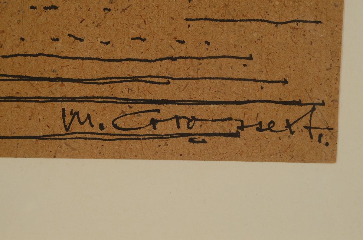 Detail c: Michael Croissant, 1928 Landau/Pfalz-2002 München, Zeichnung in Tusche, Bleistift und Buntstift auf braunem Papier, wohl Skizze zu einer Skulptur, ...
