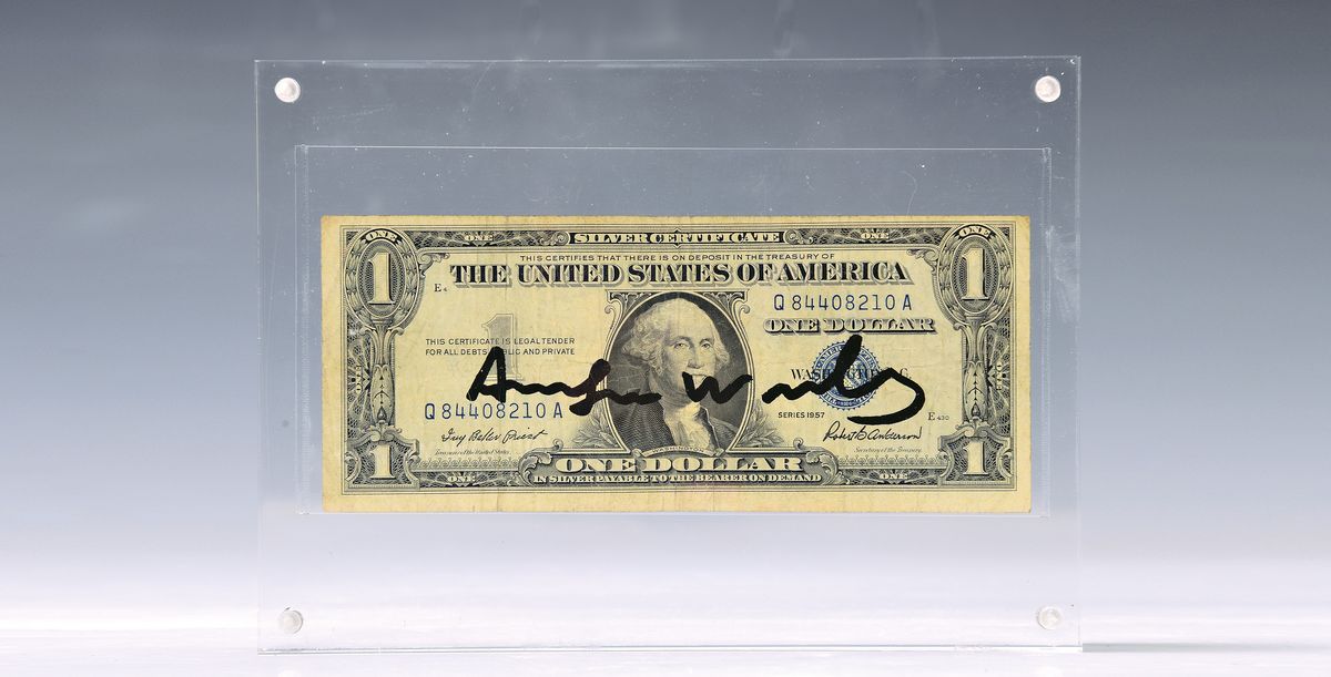 Andy Warhol, 1928-1987, "One Washington Dollar", Seriennr. Q 84408210 A, Edition "Testsigned Dollars", Front signiert, Schein im ...