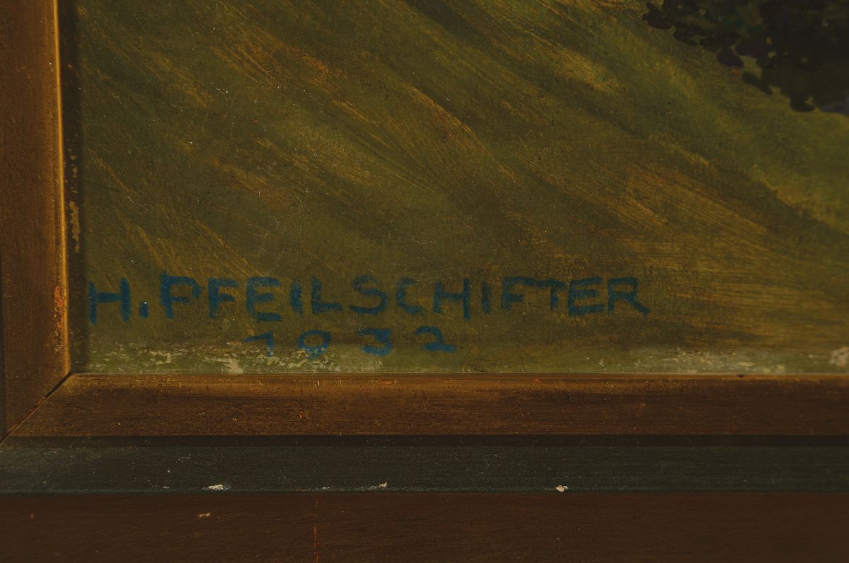 Detail a: Hermann Pfeilschifter, 1891-1940 München, Thüringer Wald bei Ilmenau, so rückseitig betitelt und weiter: Blick vom großen Hermannstein über das ...