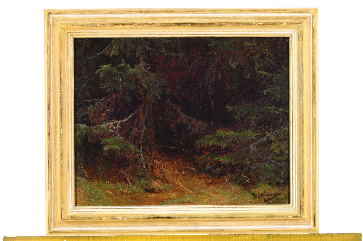 Detail k: Wilhelm Kuhnert, 1865 Opole/Polen-1926 Flims/Schweiz, Studium an der Akademie Berlin, bekannter deutscher Tiermaler, hier: im Wald, Öl/Lwd, rechts ...