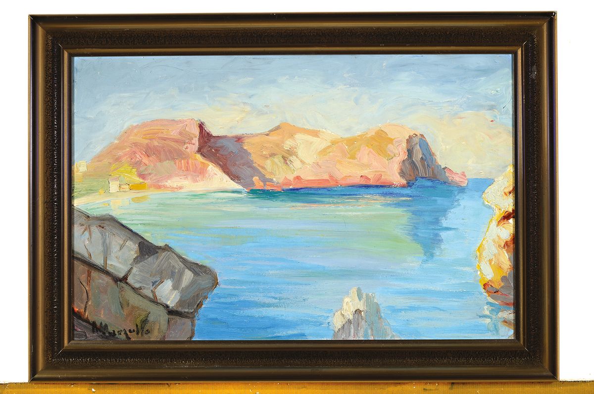Detail k: Angelo Marzullo, zeitgen. Künstler aus Sizilien, ansässig in München, Landschaft an der Amalfiküste, Öl/Malkarton, links unten signiert, ca. ...